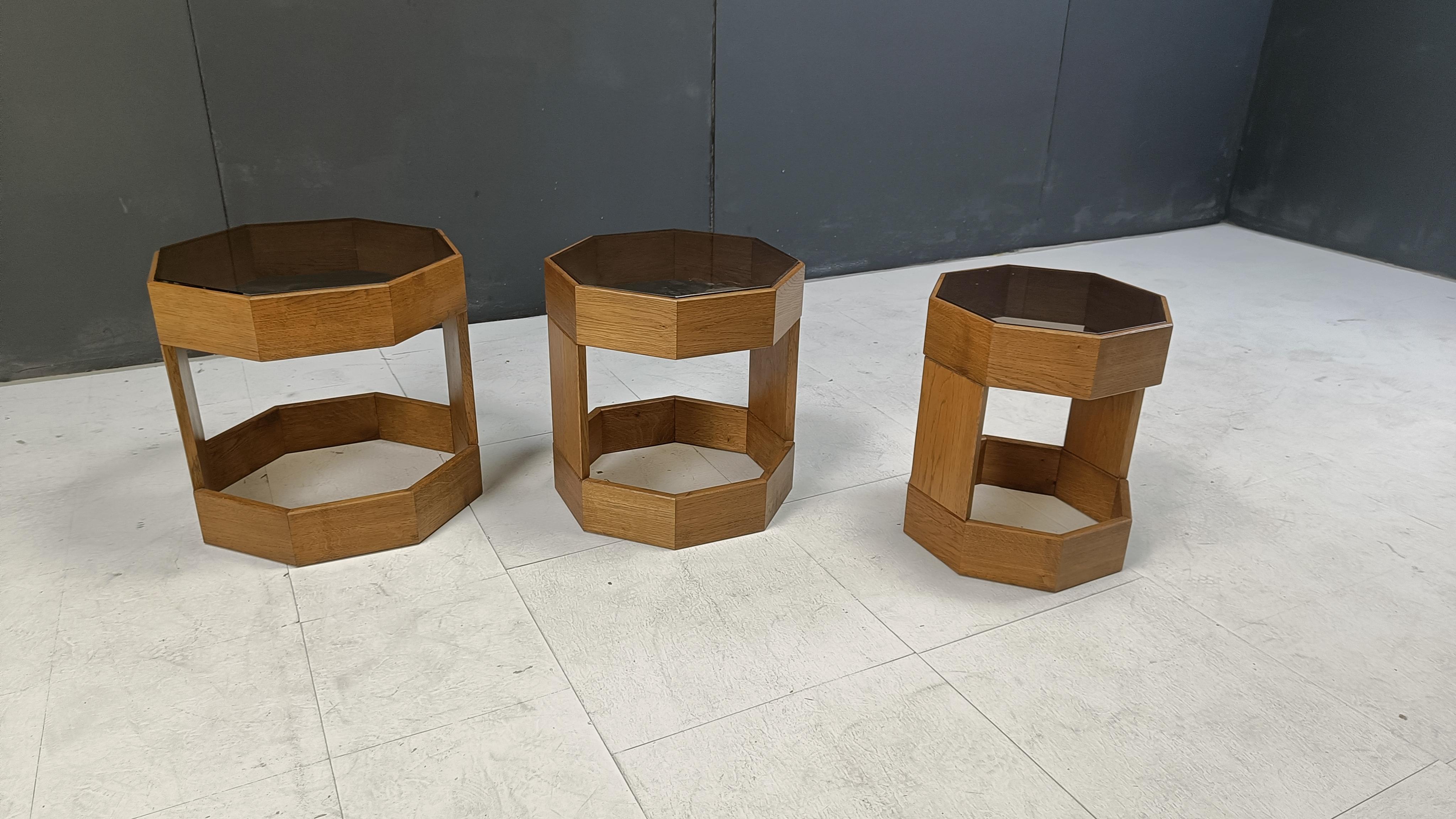 Set of mid century octogonal wooden Italian nesting tables, 1960s 3
