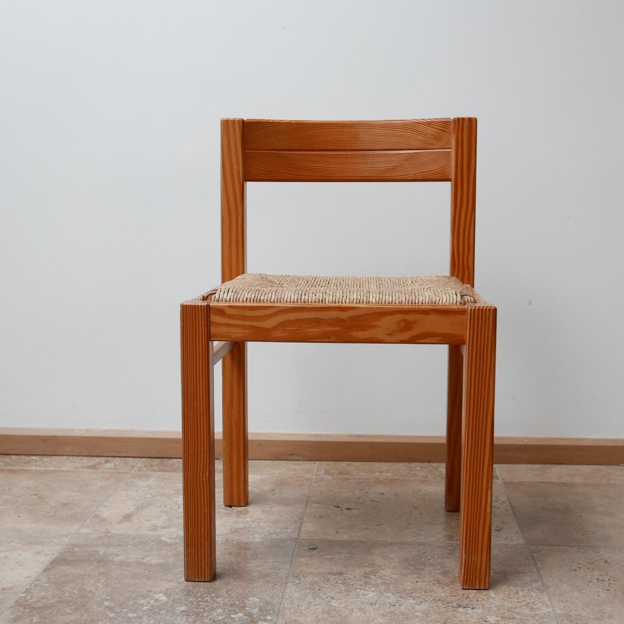 Set of Midcentury Pine and Rush Dining Chairs '6' 6