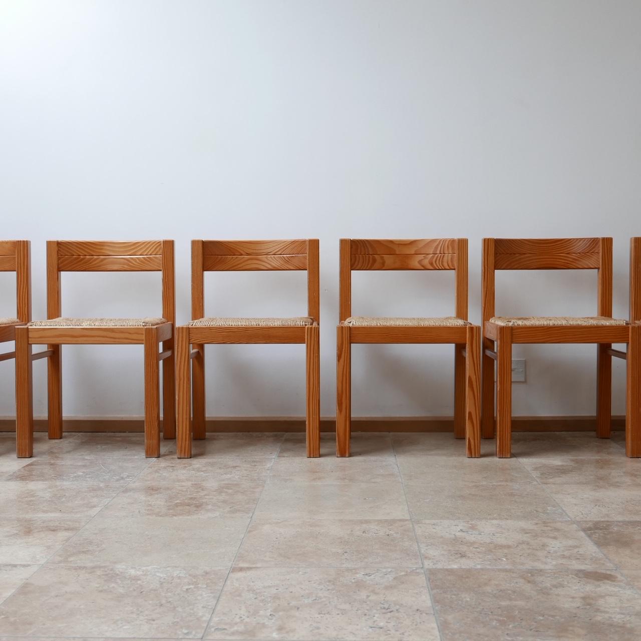 Mid-Century Modern Set of Midcentury Pine and Rush Dining Chairs '6'