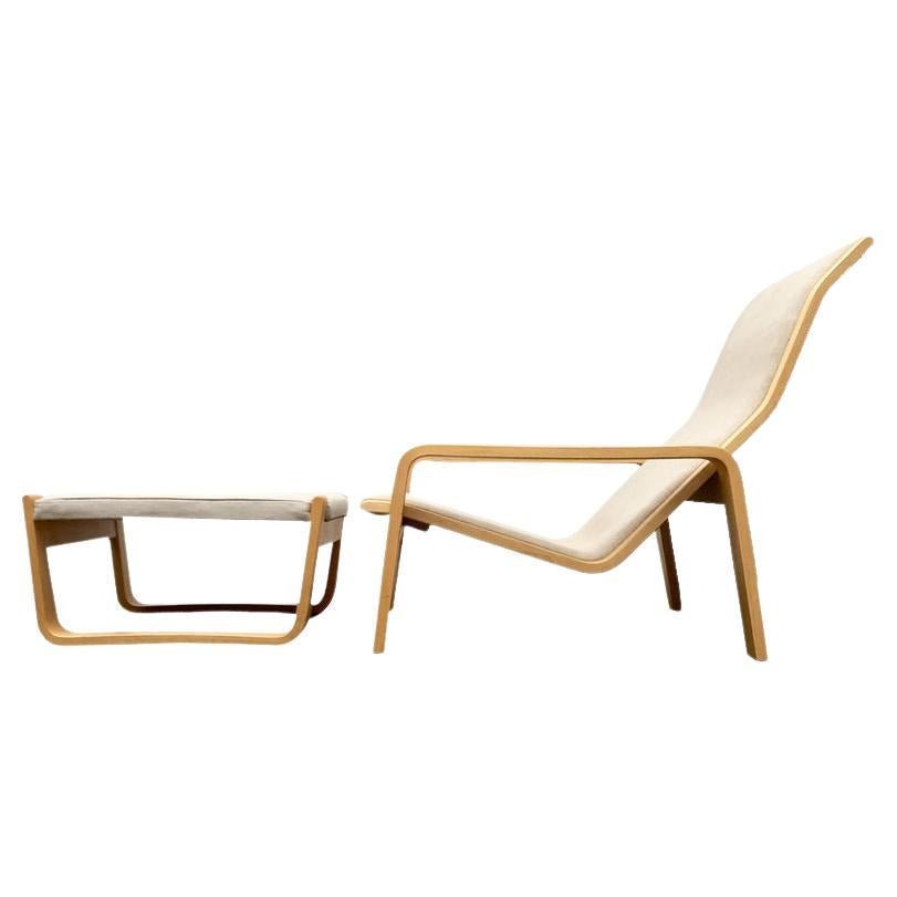 Set of Mid-Century Pulkka Lounge Chair with Ottoman, Ilmari Lappalainen, Asko