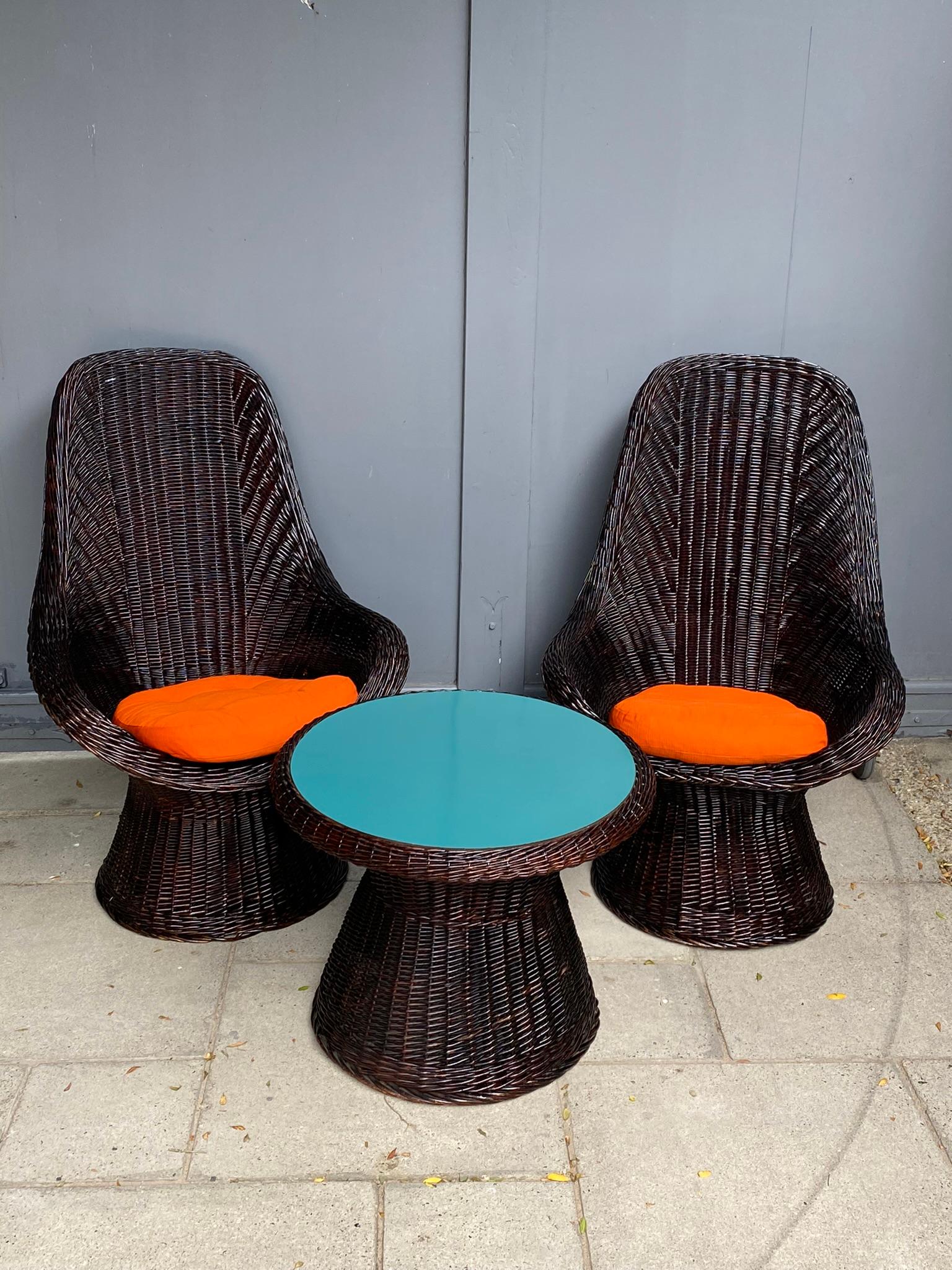Ensemble de tables et chaises en osier et rotin du milieu du siècle par Noordwolde, néerlandais, années 1970 en vente 5