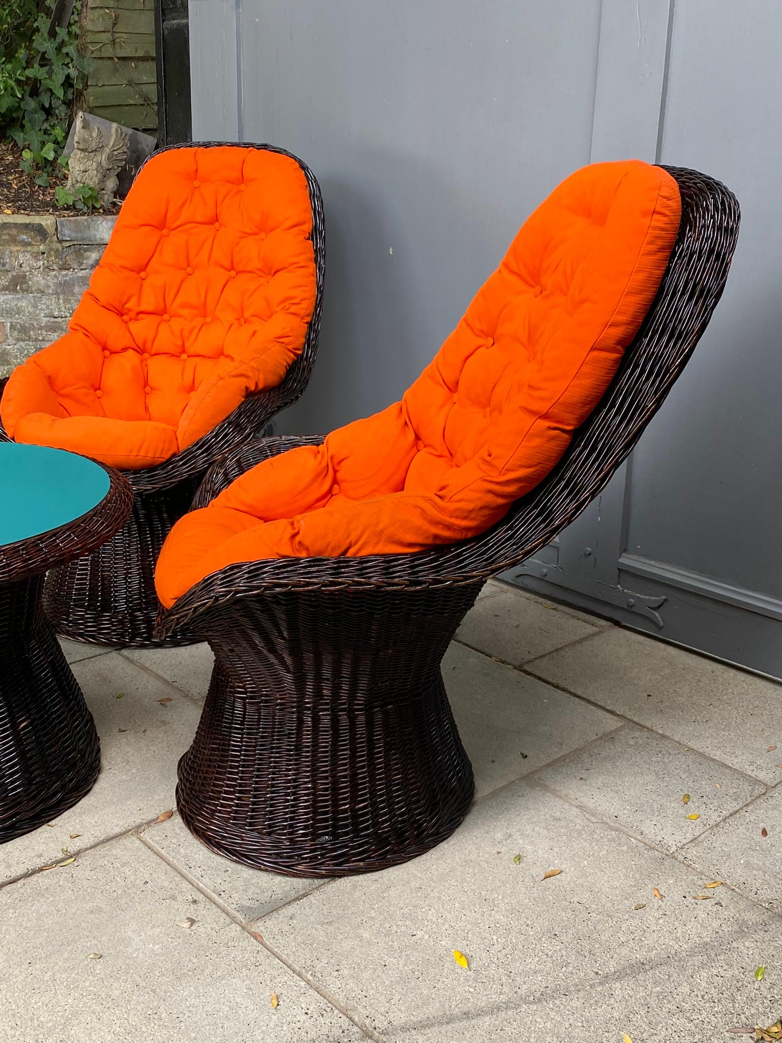 Lacquered Mid Century Set of Wicker / Rattan Table & Chairs By Noordwolde, Dutch 1970s For Sale