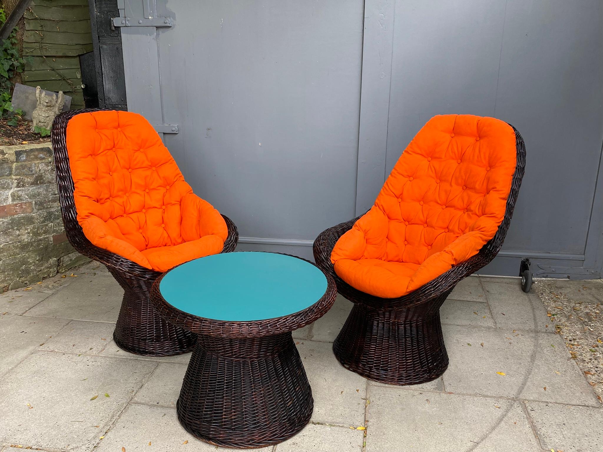 20th Century Mid Century Set of Wicker / Rattan Table & Chairs By Noordwolde, Dutch 1970s For Sale