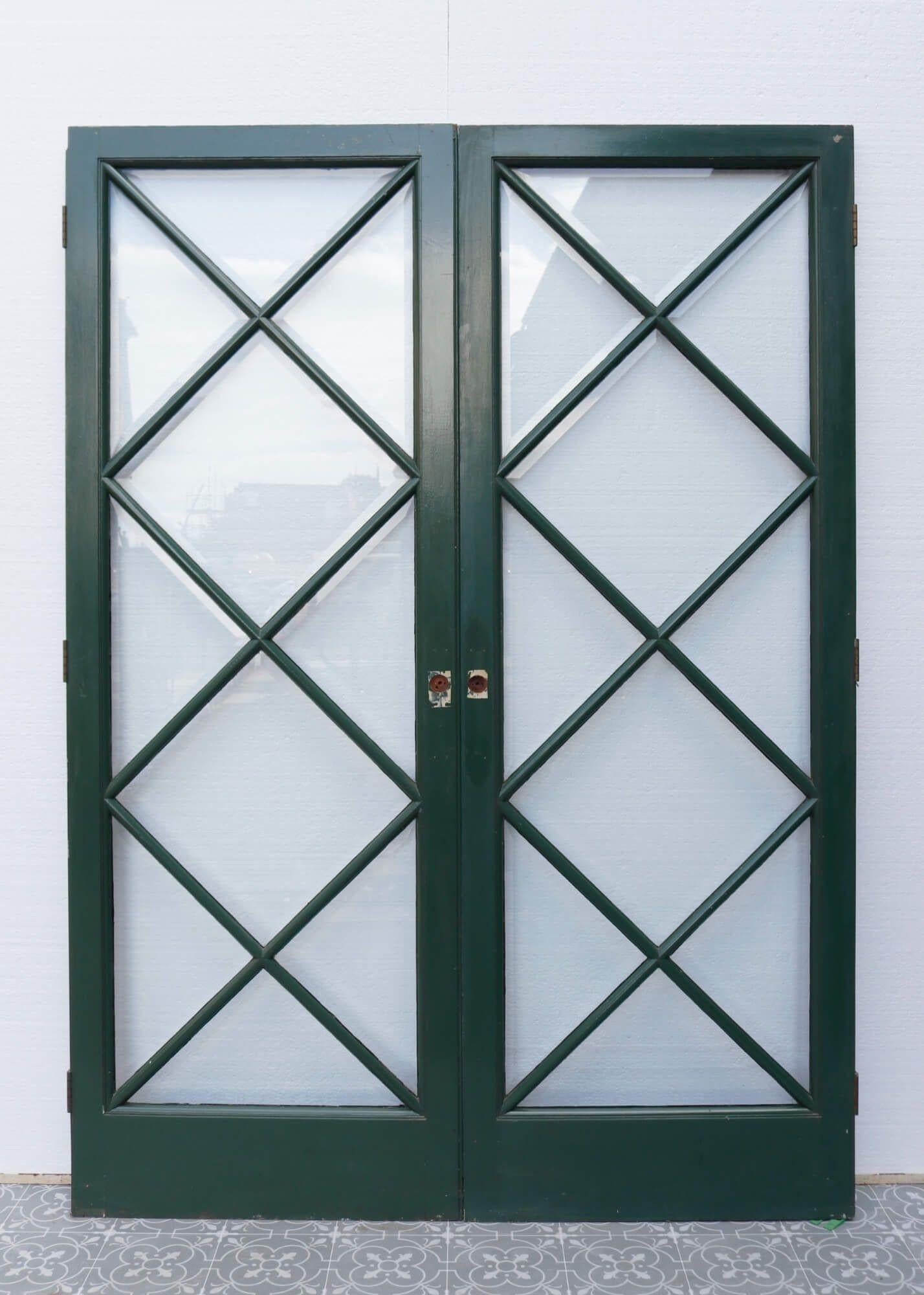 Mid-Century Modern Set of Mid-Century Reclaimed Glazed Internal Doors For Sale