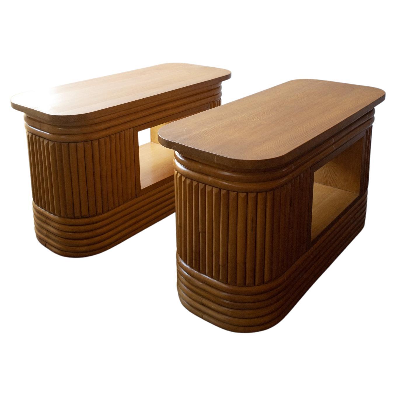 Midcentury Oval Bamboo Side Tables 
