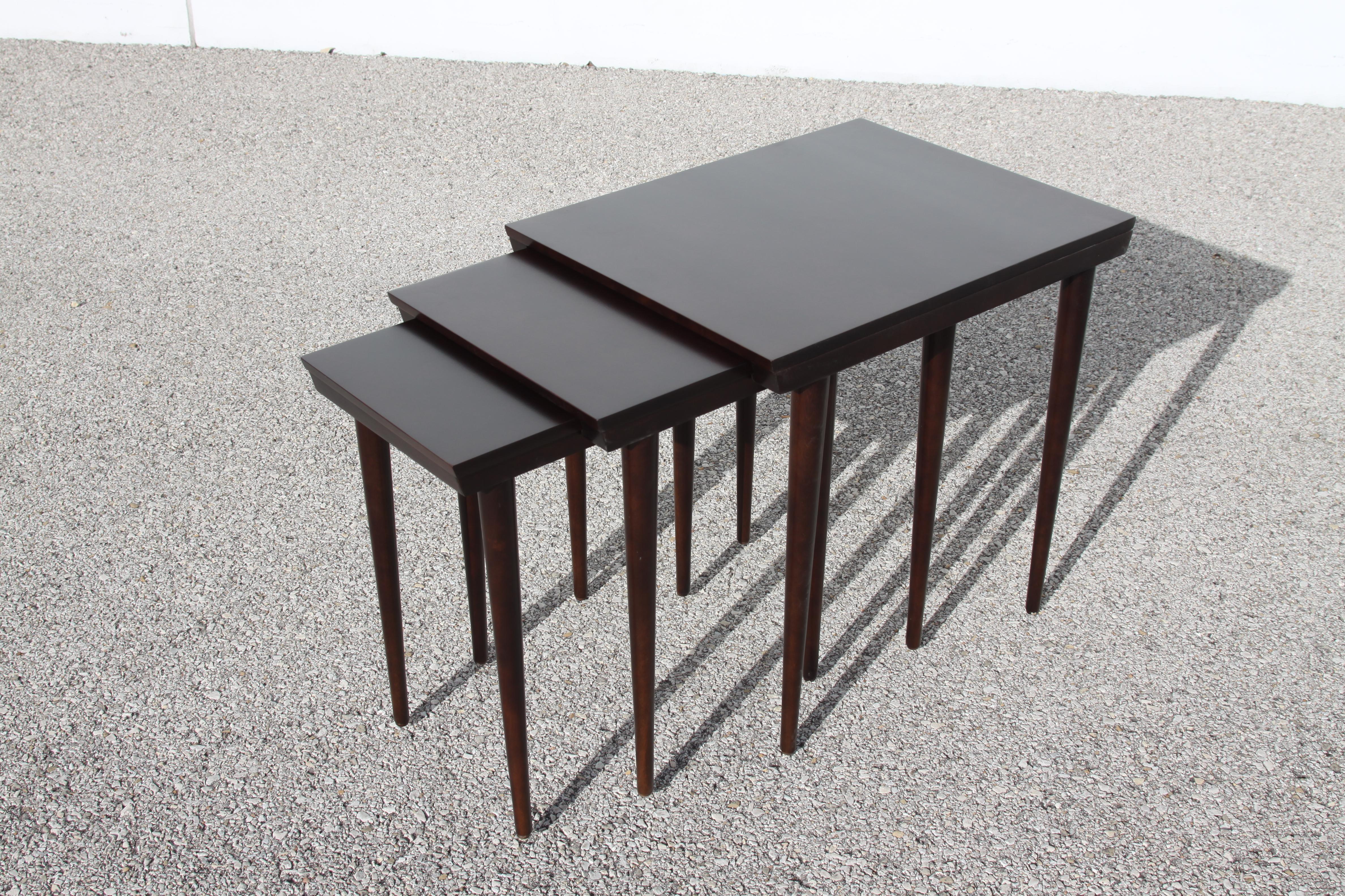 Set of Midcentury Russel Wright for Conant Ball Nesting Tables in Dark Brown 3