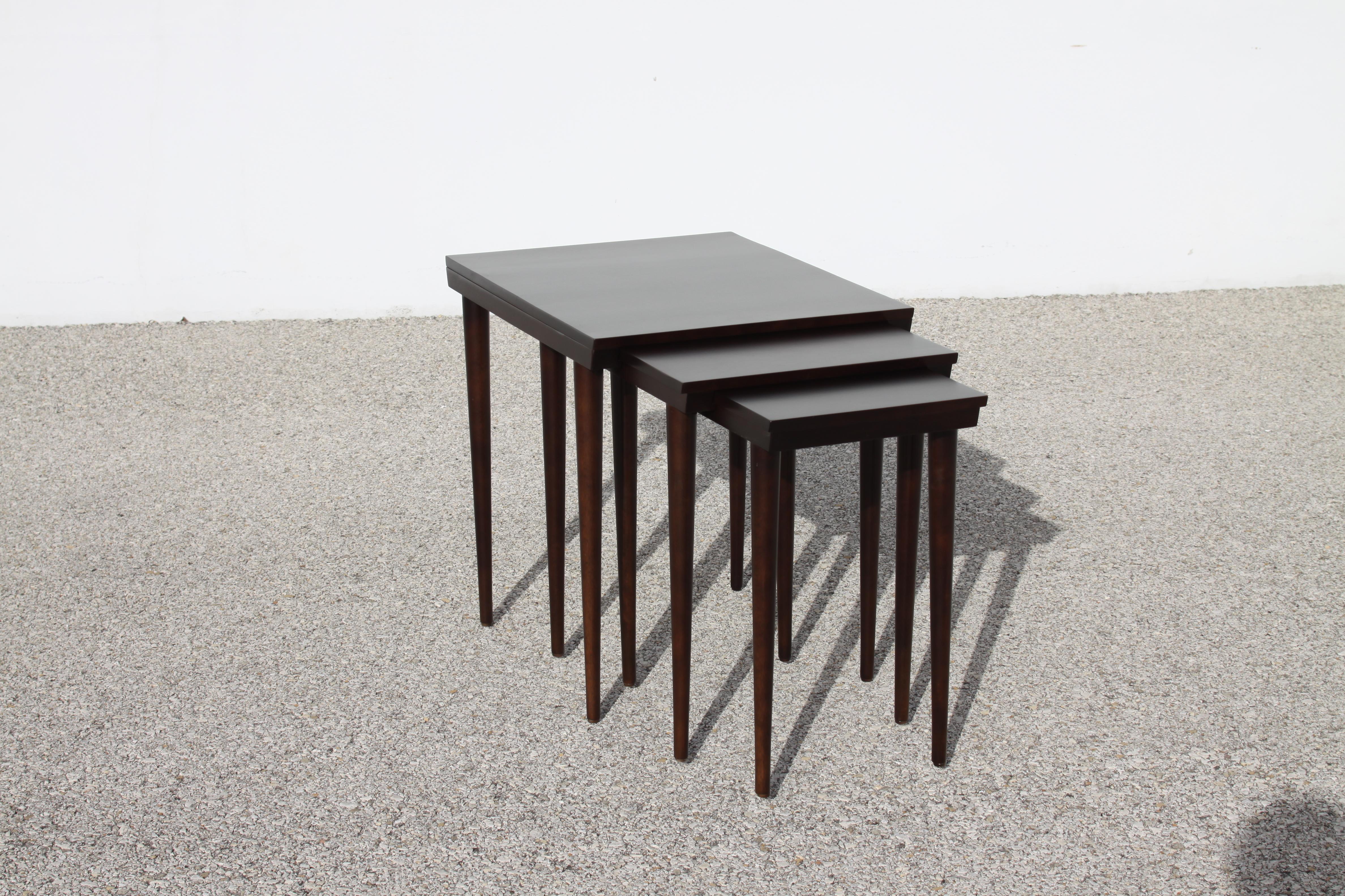 American Set of Midcentury Russel Wright for Conant Ball Nesting Tables in Dark Brown