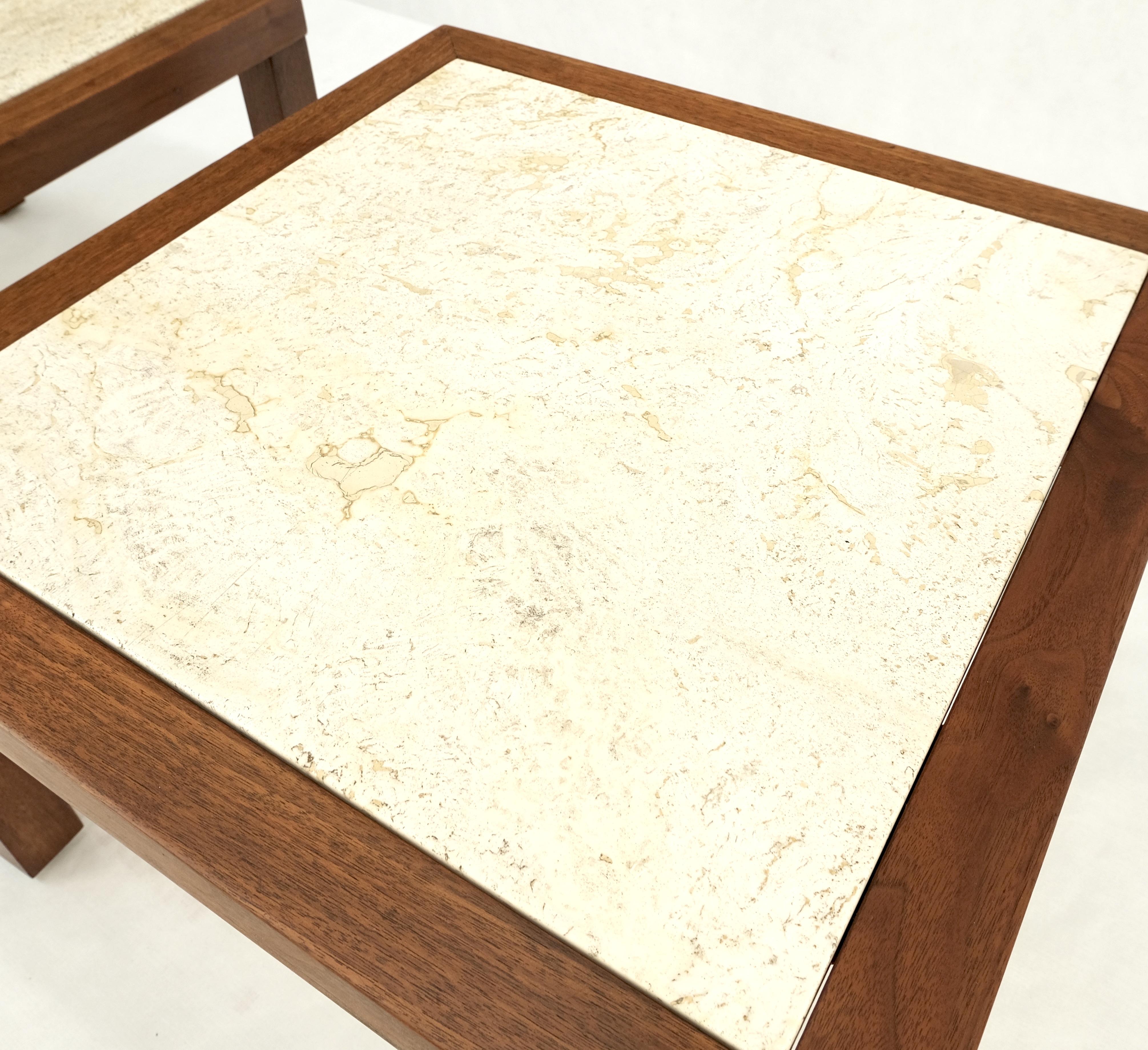 Set of Mid Century Solid Walnut Bases Travertine Tops End Side Occasional Tables For Sale 4