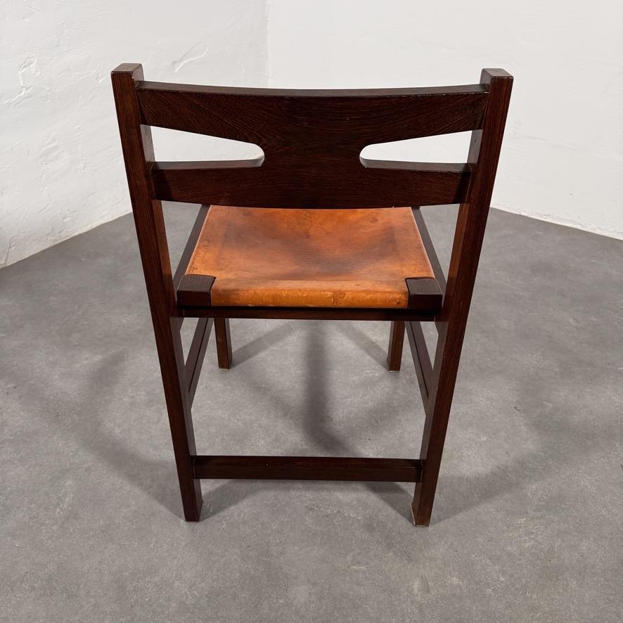 Set of Mid-Century solid Wengé chairs with Cognac saddle leather seats, 1960's 1