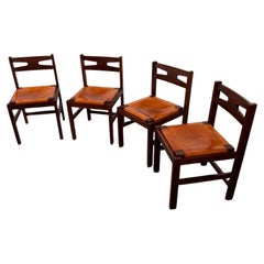 Ensemble de chaises en Wengé massif du milieu du siècle avec sièges en cuir de selle cognac, années 1960