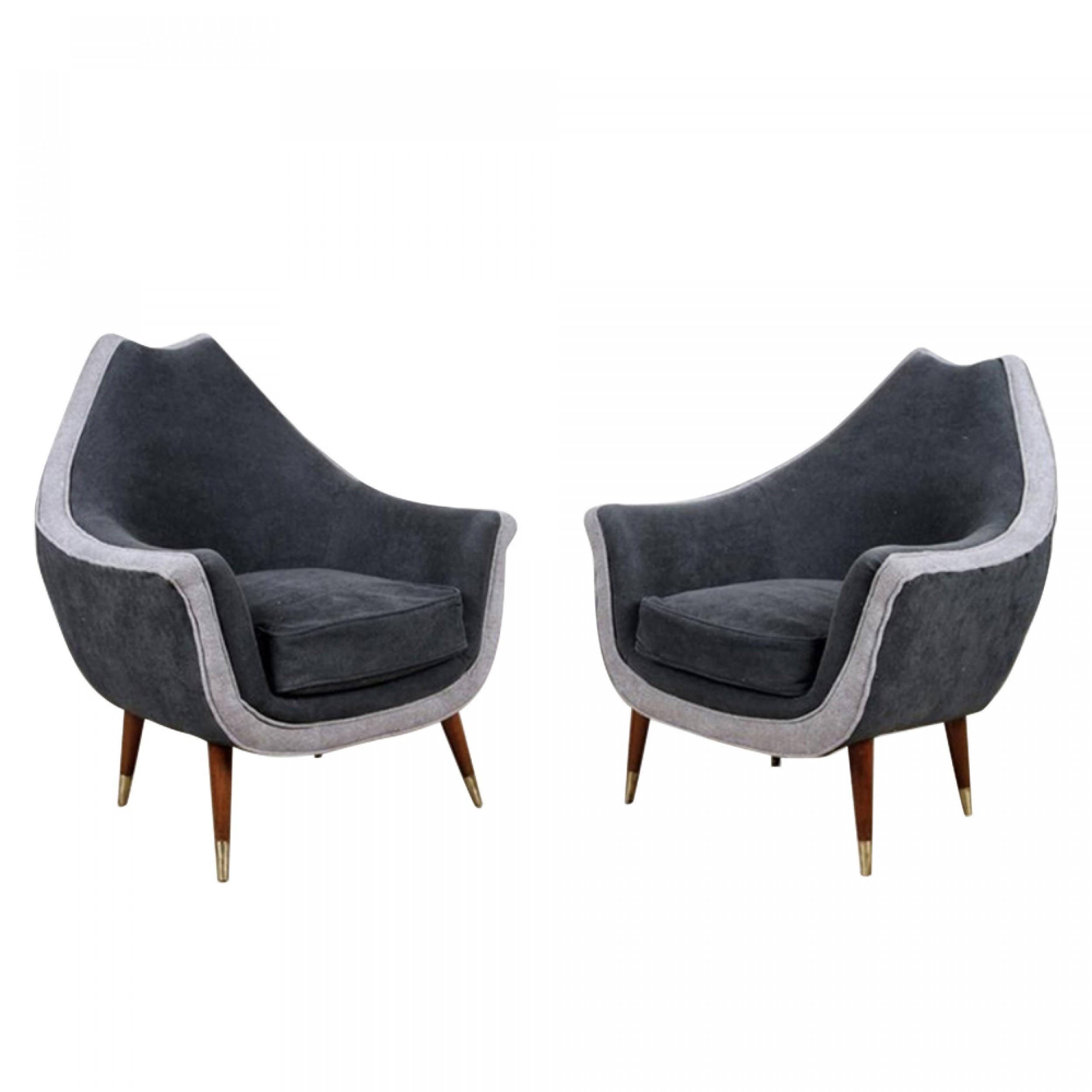 Mid-Century Modern Ensemble de salon 3 pièces gris bicolore du milieu du siècle en vente