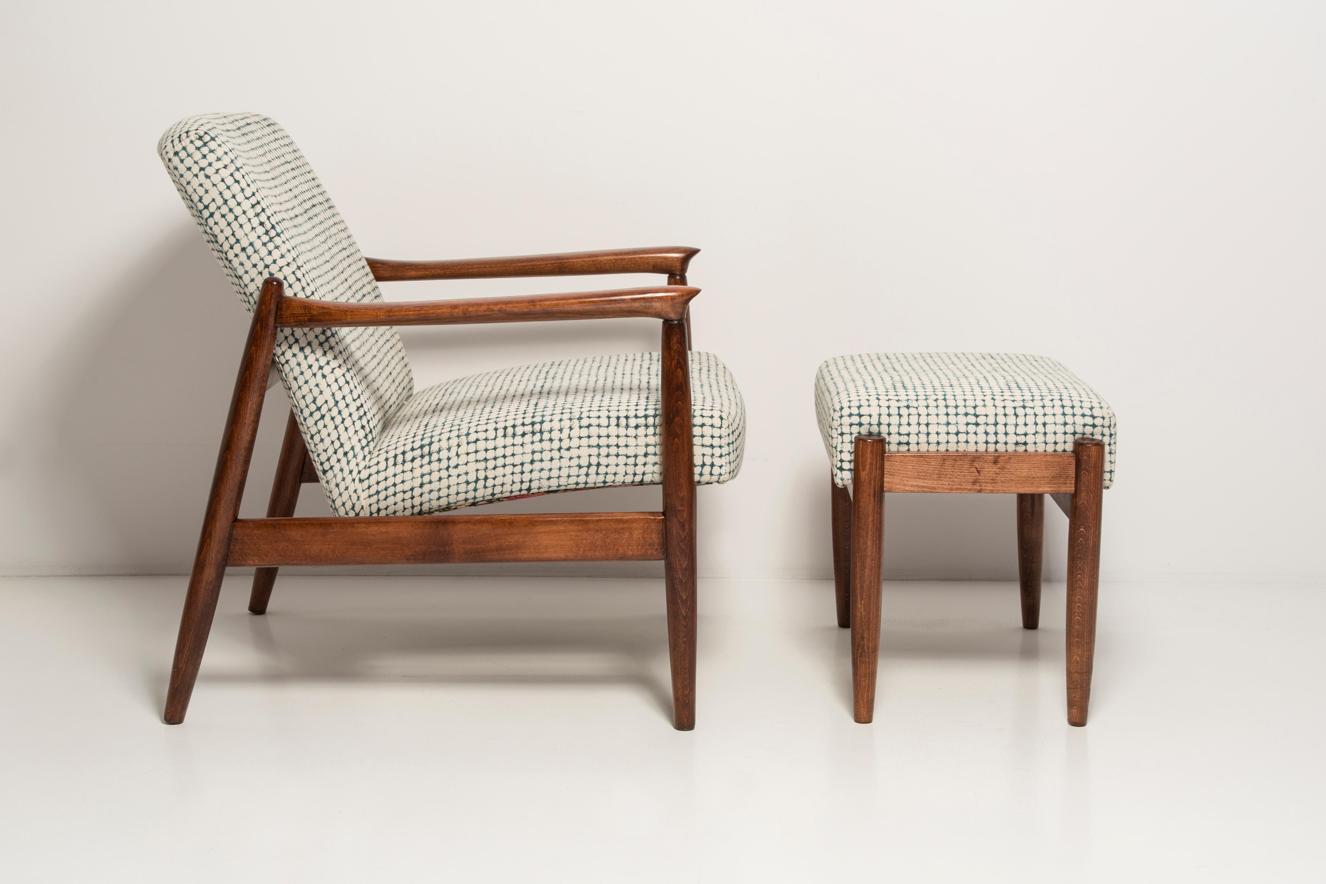 Mid-Century Modern Set of Mid Century White and Aqua Armchairs and Stools, Edmund Homa, Europe, 1960s For Sale