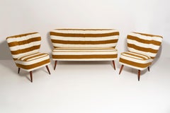 Set of Mid Century White and Mustard Boucle Sofa and Armchairs, Europe, 1960s