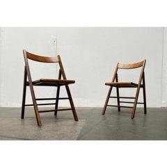 Set of Mid-Century Wooden Folding Chairs with Viennese Wicker Seats, 1960s