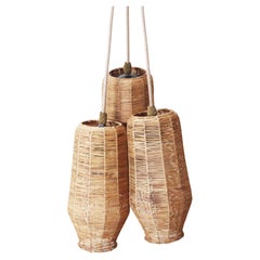 Set of Mid-eCntury Modern Straw Pendant Lights From the 1950s