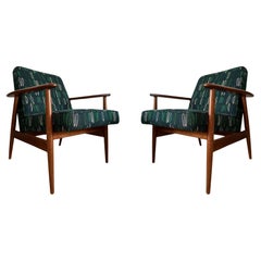 Ensemble de fauteuils du milieu du siècle, par Juliszu Kędziorek en jacquard vert, 1960s.
