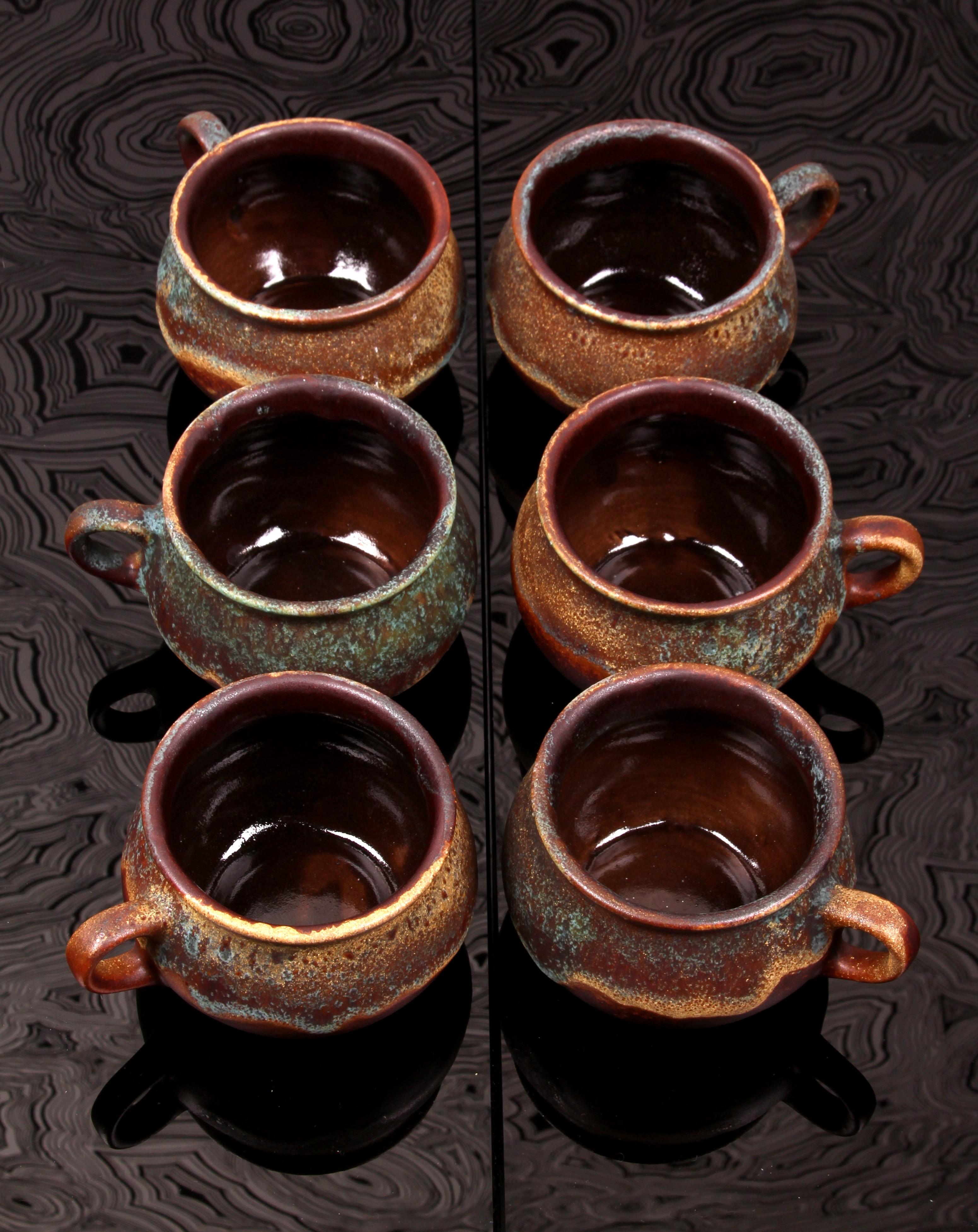 SET di Punch Bowle artistici di metà secolo + 6 tazze Finlandia ceramica d'arte in vendita 2