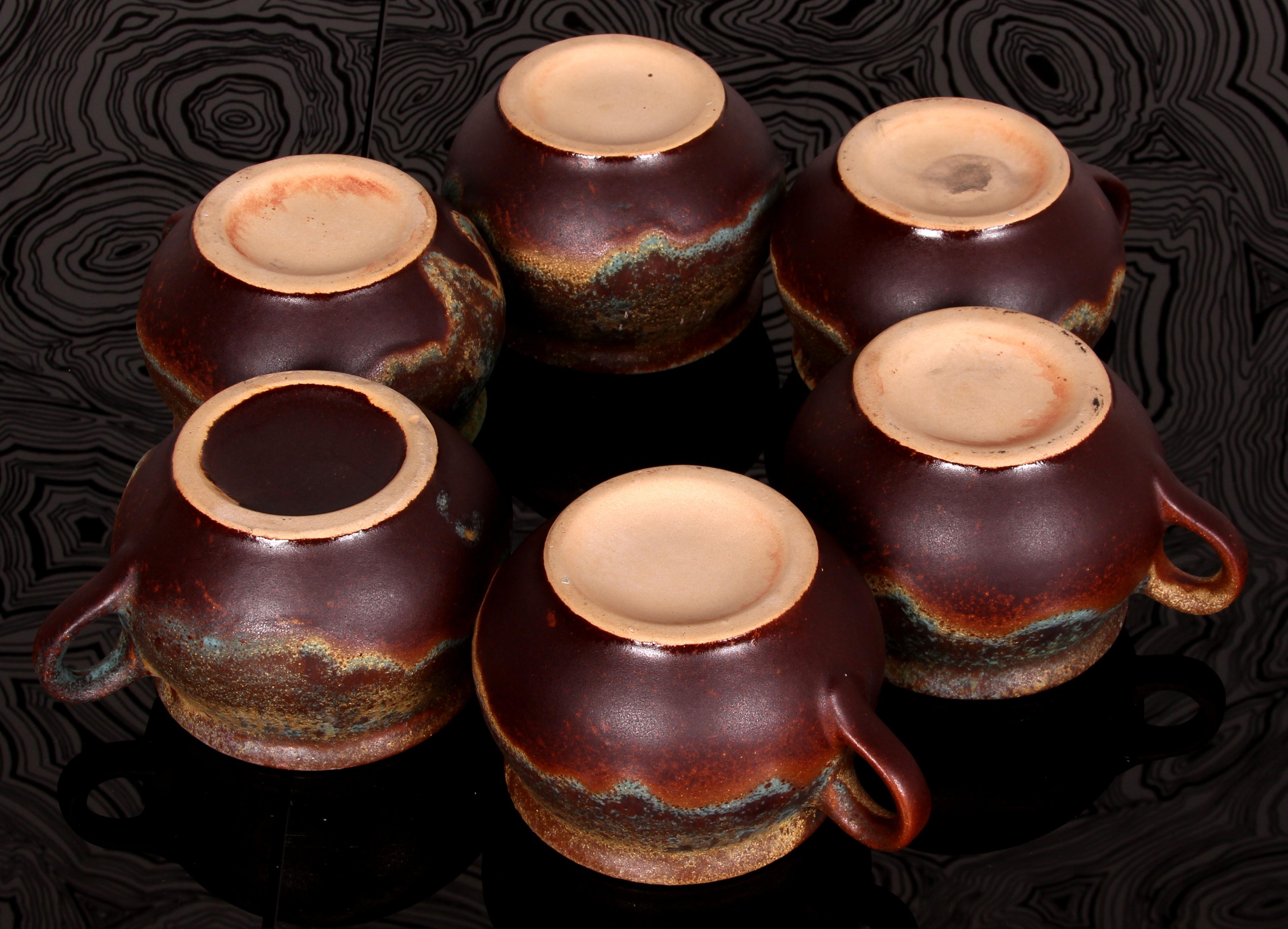 SET di Punch Bowle artistici di metà secolo + 6 tazze Finlandia ceramica d'arte in vendita 9