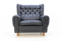 Set of Midcentury Black Leather Armchairs, 1970s