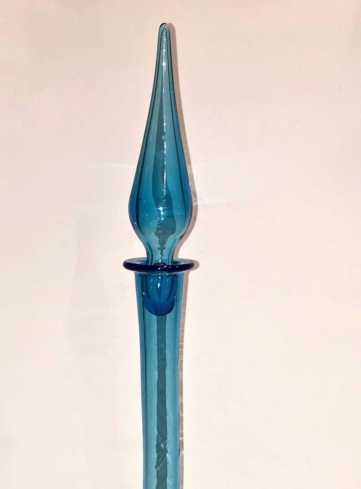 Set of Midcentury Blue Murano Vases and Decanter, Sold as Set In Good Condition For Sale In New York, NY