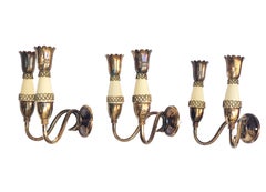 Set of Midcentury Brass and Enamel Metal Italian Sconces, Gio Ponti Style 1950s