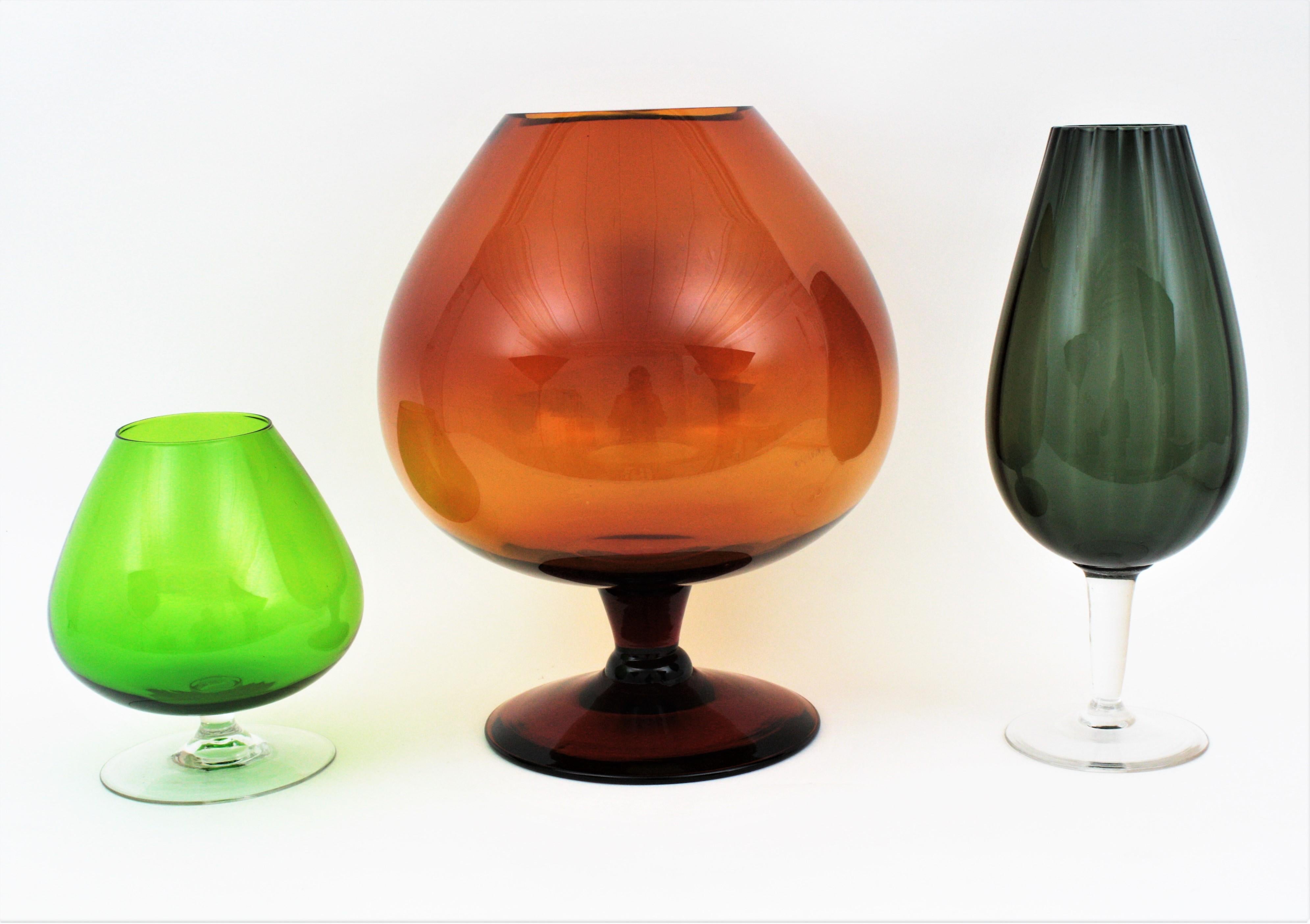 Mid-Century Modern Midcentury Oversized Barware Cocktail Glasses, Set of Three For Sale