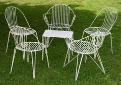 Set of Midcentury Garden Chairs and Table, Iron, White Painted, German