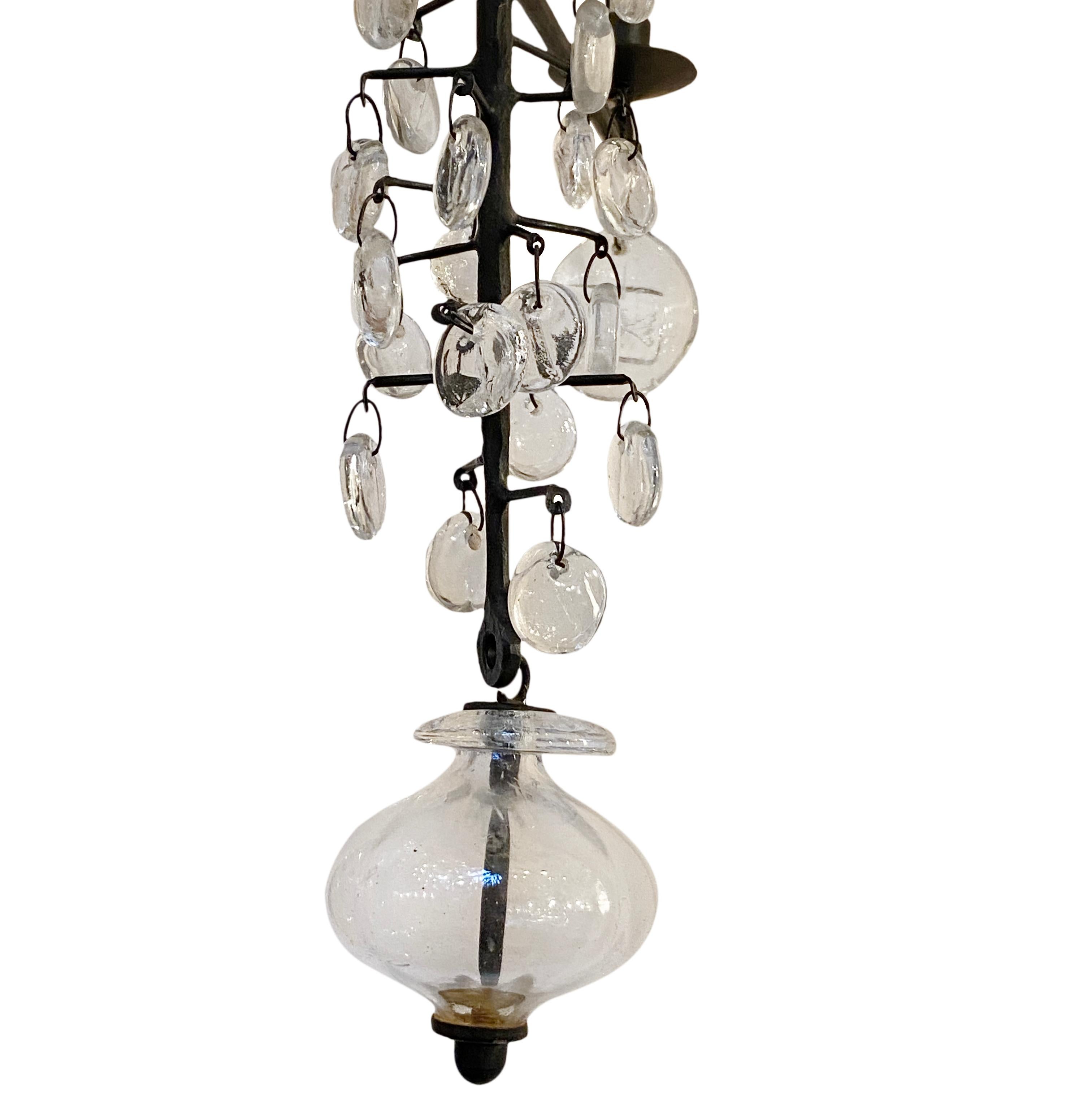 Swedish Set of Midcentury Iron and Glass Chandeliers, Sold Individually For Sale