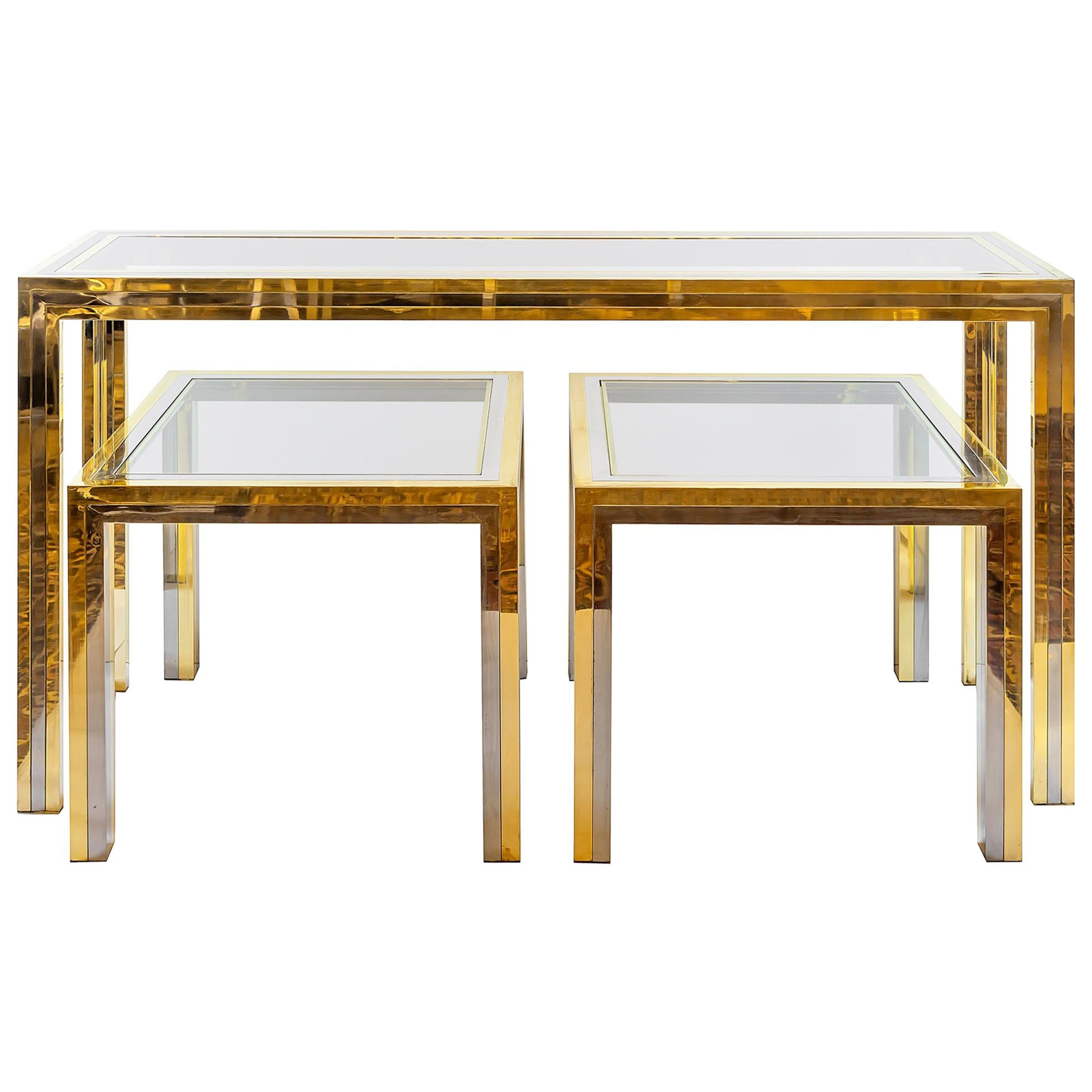 Set of Midcentury Italian Brass and Chrome Console and Side Tables by Romeo Rega