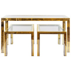 Set of Midcentury Italian Brass and Chrome Console and Side Tables by Romeo Rega