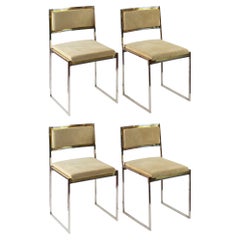 Set of Midcentury Italian Brass and Suede Chairs by Willy Rizzo