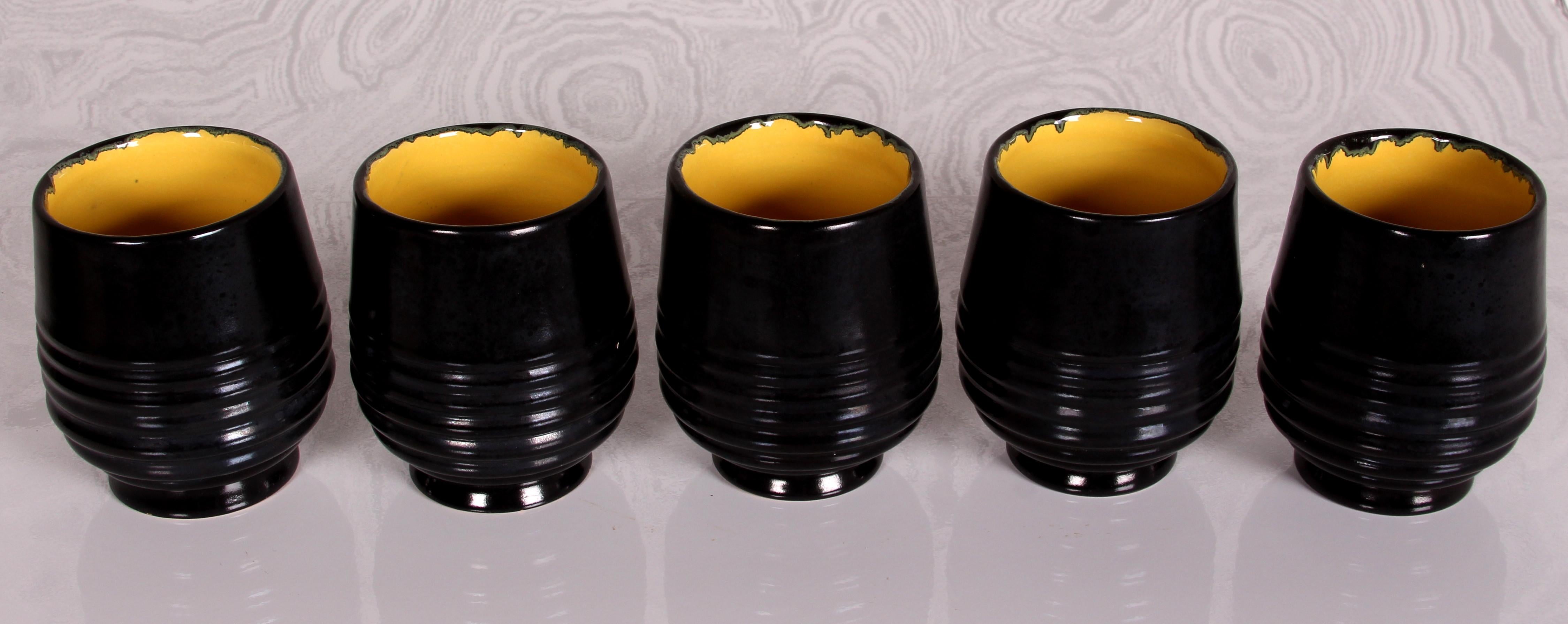 20th Century SET of midcentury Italy Grottaglie Drink Set Jug + 5 cups art pottery For Sale