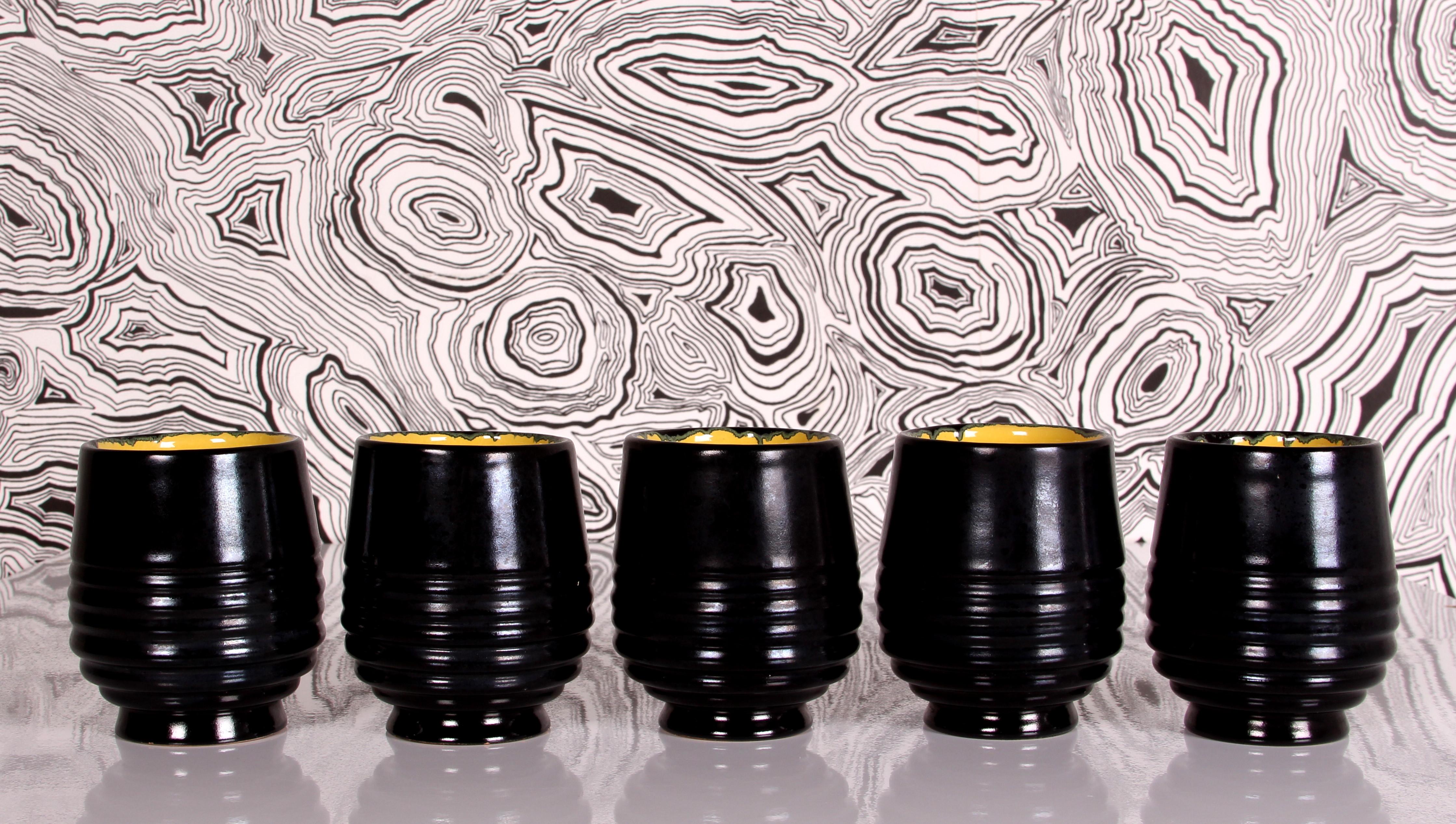 Pottery SET of midcentury Italy Grottaglie Drink Set Jug + 5 cups art pottery For Sale