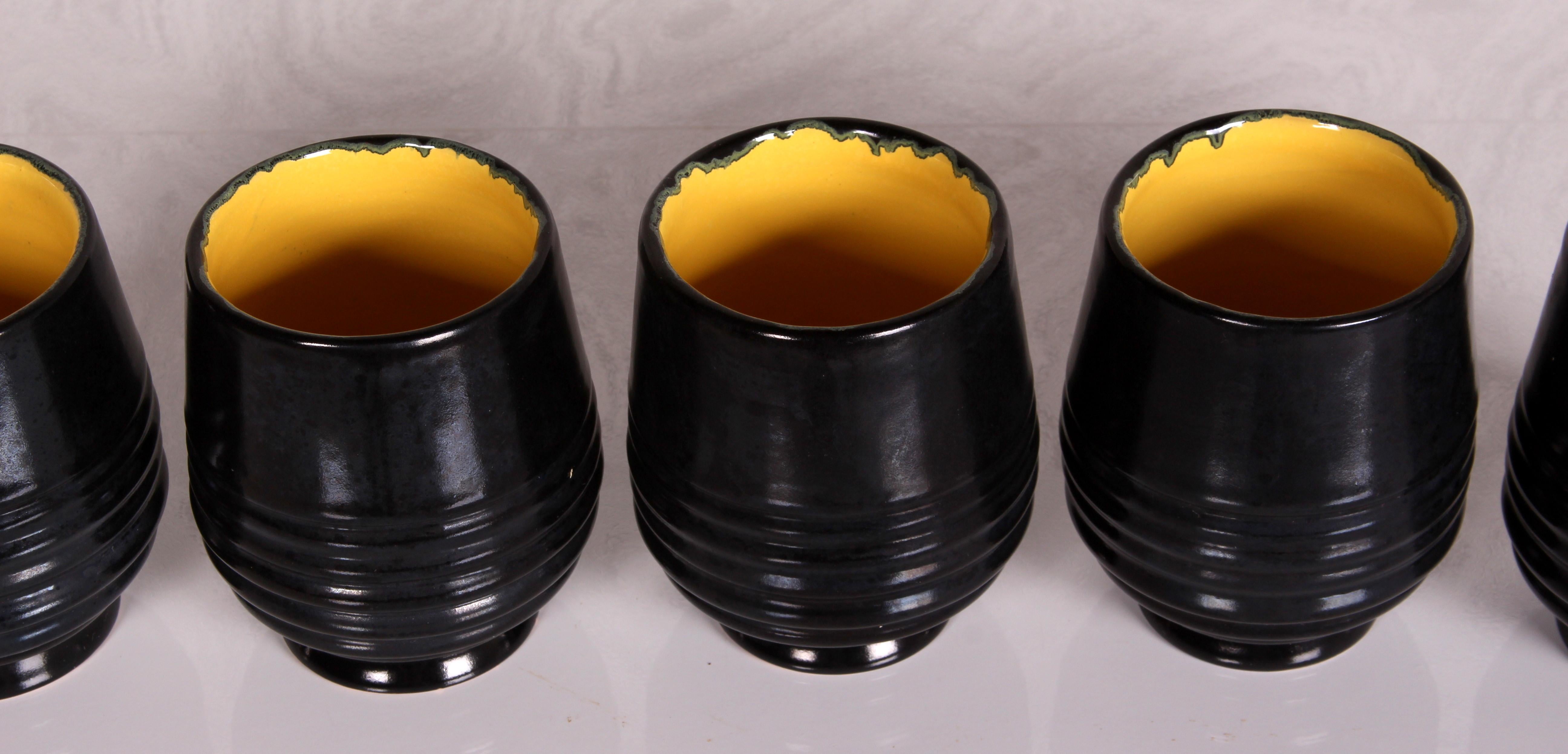 SET of midcentury Italy Grottaglie Drink Set Jug + 5 cups art pottery For Sale 1