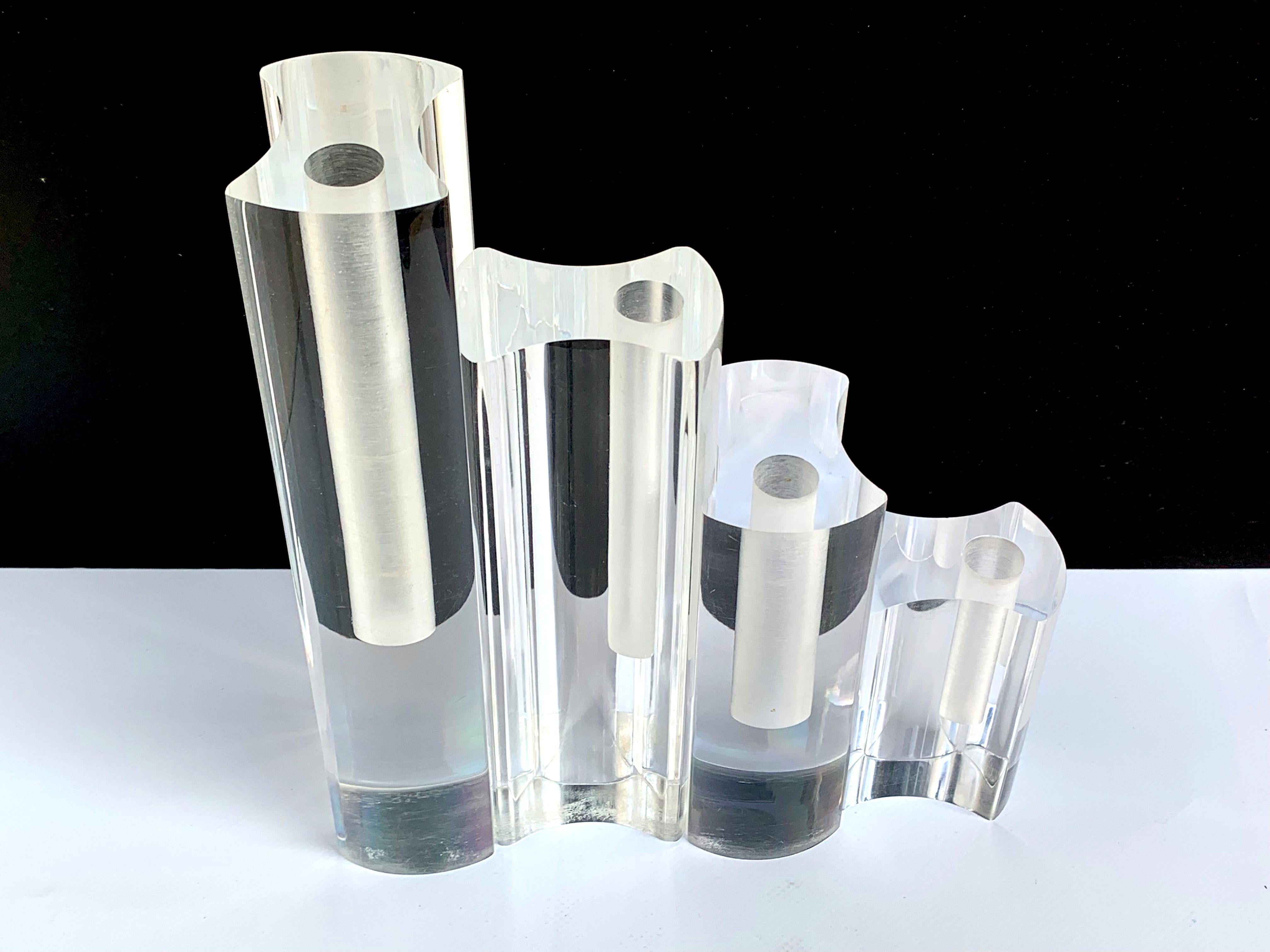 Late 20th Century Set of Mid-Century Modern Guzzini Crystal Lucite Italian Vases, 1970s For Sale