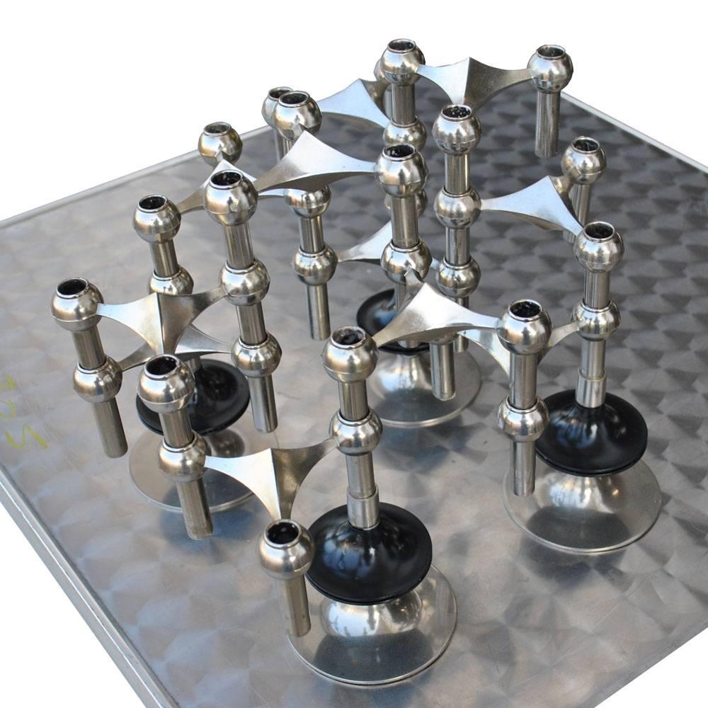Bayerische Metallwaren Fabrik

Caesar Stoffi and Fritz Nagel

Set of 15 Nagel and Stoffi Modular chrome-plated candleholders
Four bases, 11 candleholders
Can be configured in endless patterns and configurations.

Measures: Each piece 4