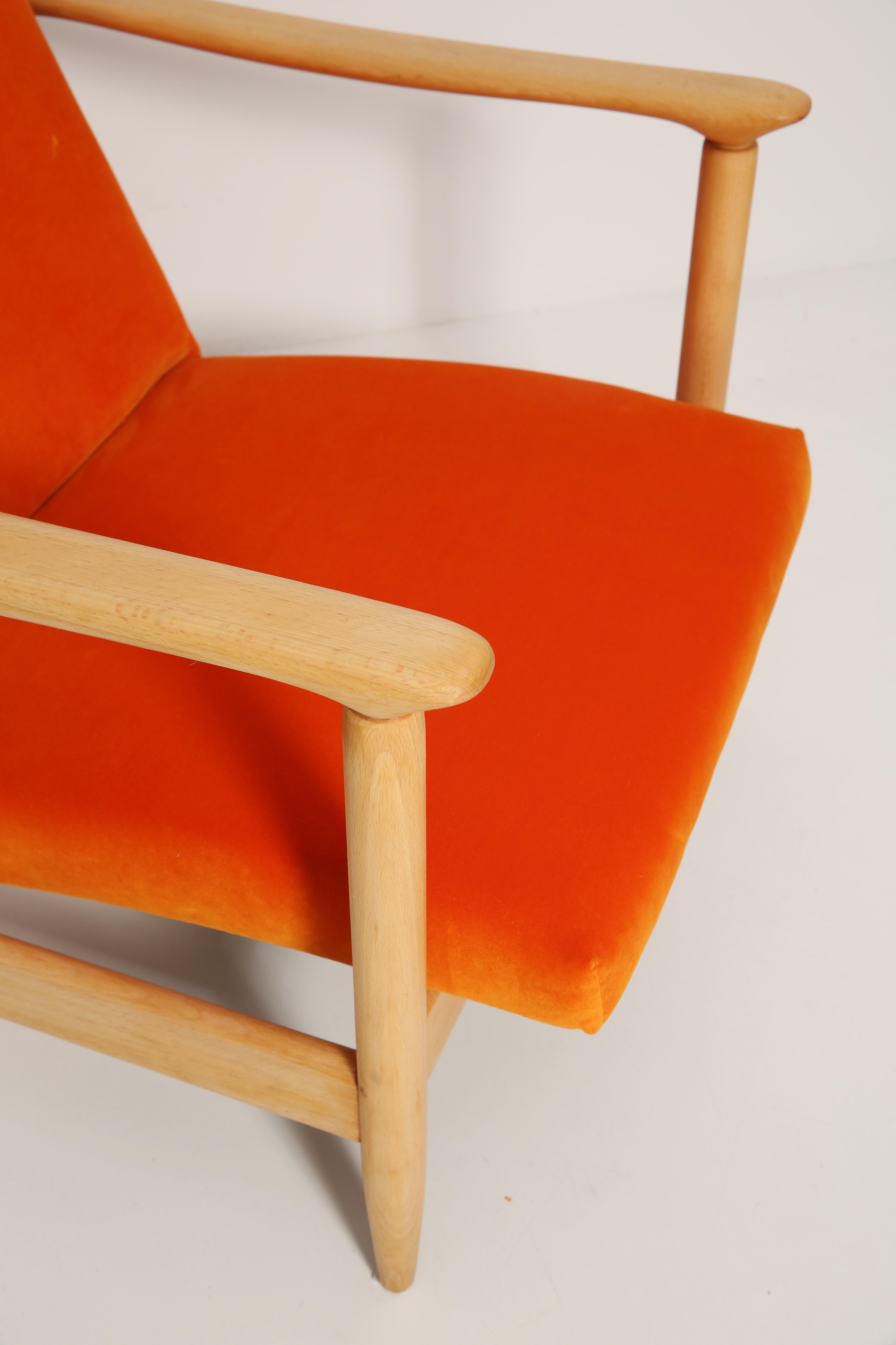 Polish Set of Midcentury Orange Velvet Armchairs and Stools, Edmund Homa, Europe, 1960s For Sale