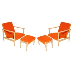 Set of Midcentury Orange Velvet Armchairs and Stools, Edmund Homa, Europe, 1960s