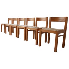 Set of Midcentury Pine and Rush Dining Chairs '6'