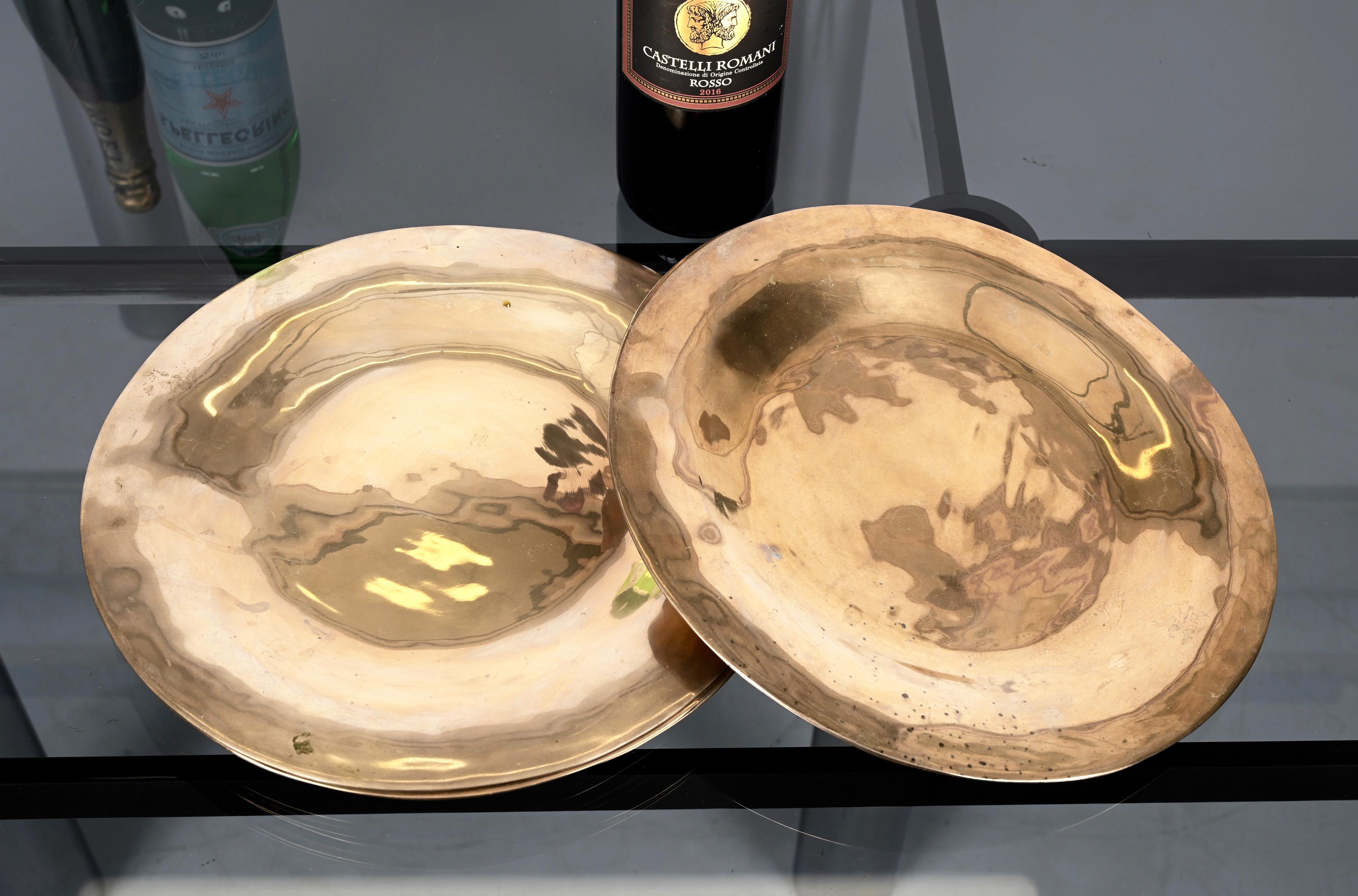 Set of Six Midcentury Round Brass Italian Dinner Plates, 1970s 10