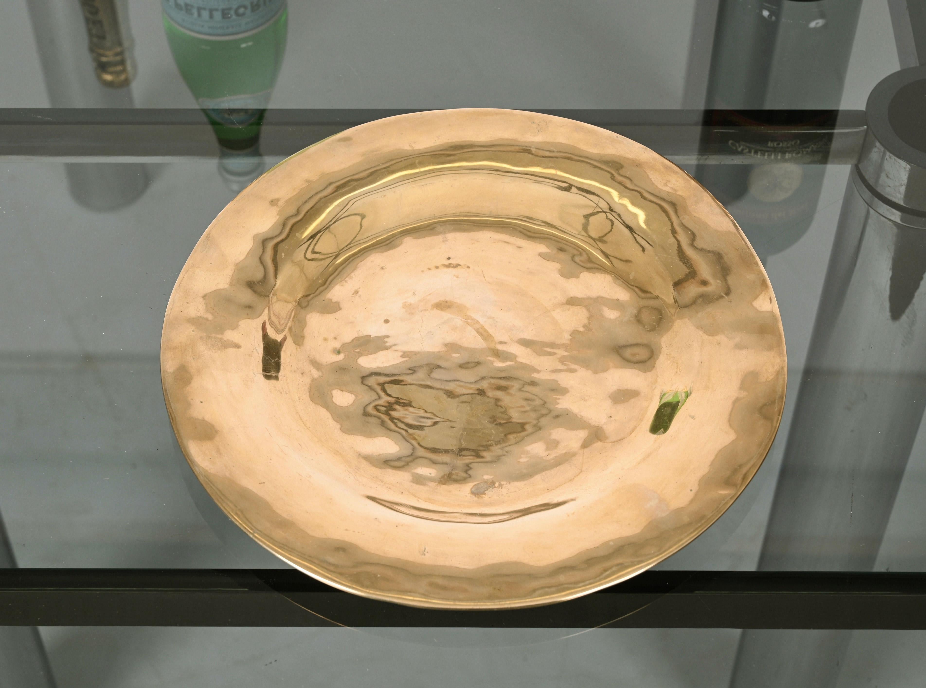 20th Century Set of Six Midcentury Round Brass Italian Dinner Plates, 1970s