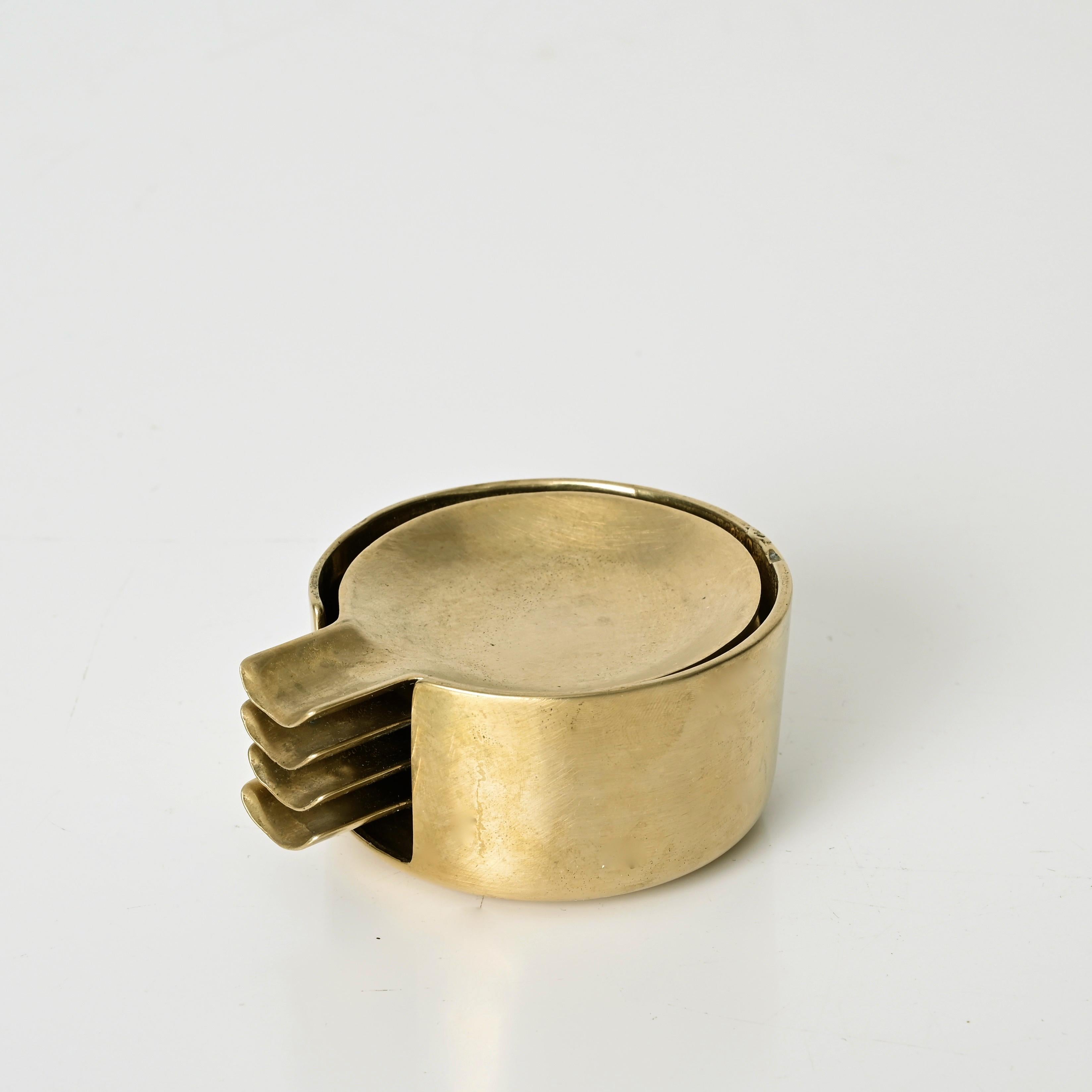 Set of Midcentury Stackable Solid Brass Austrian Ashtrays After Adnet, 1950s 4