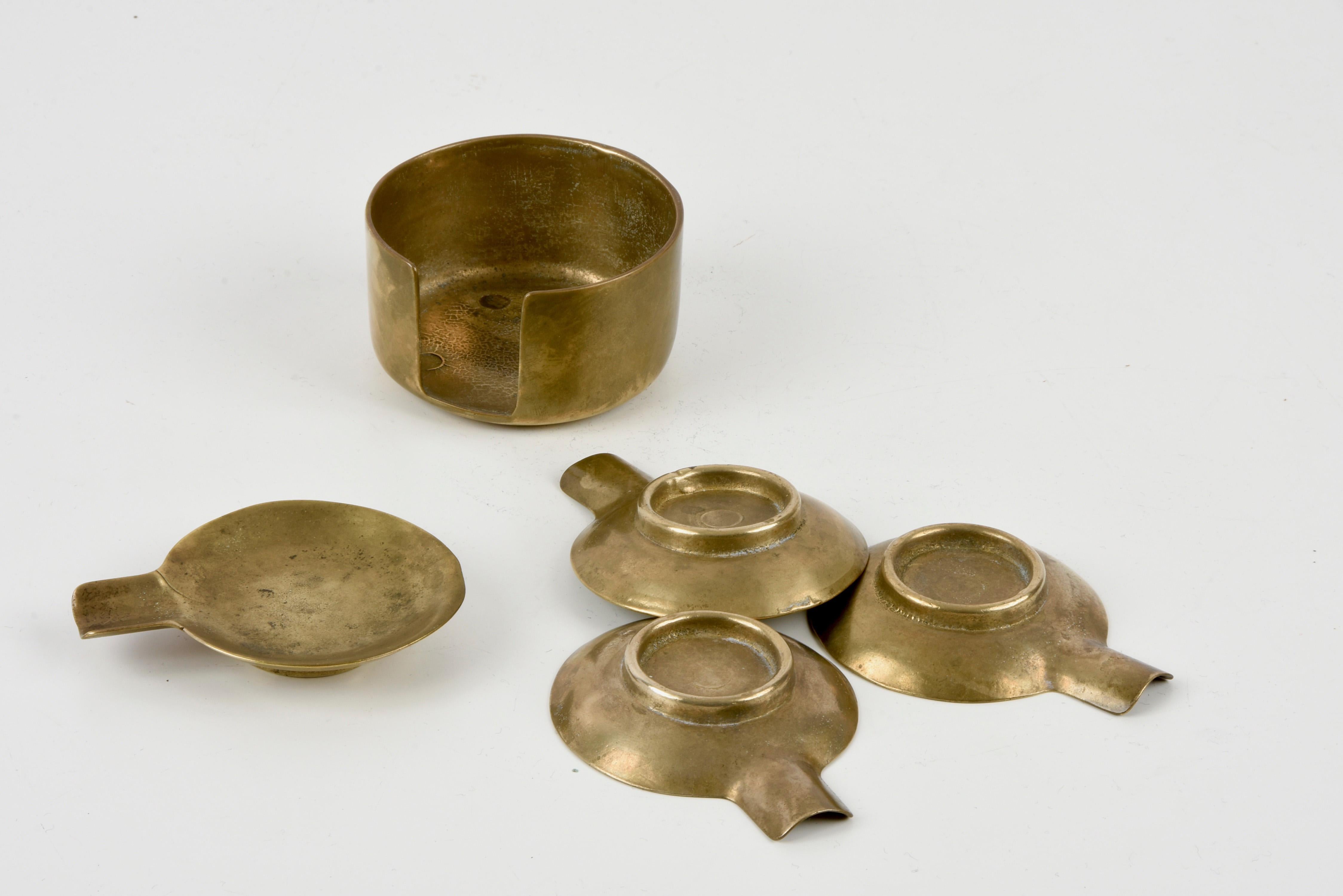 Set of Midcentury Stackable Solid Brass Austrian Ashtrays After Adnet, 1950s 6