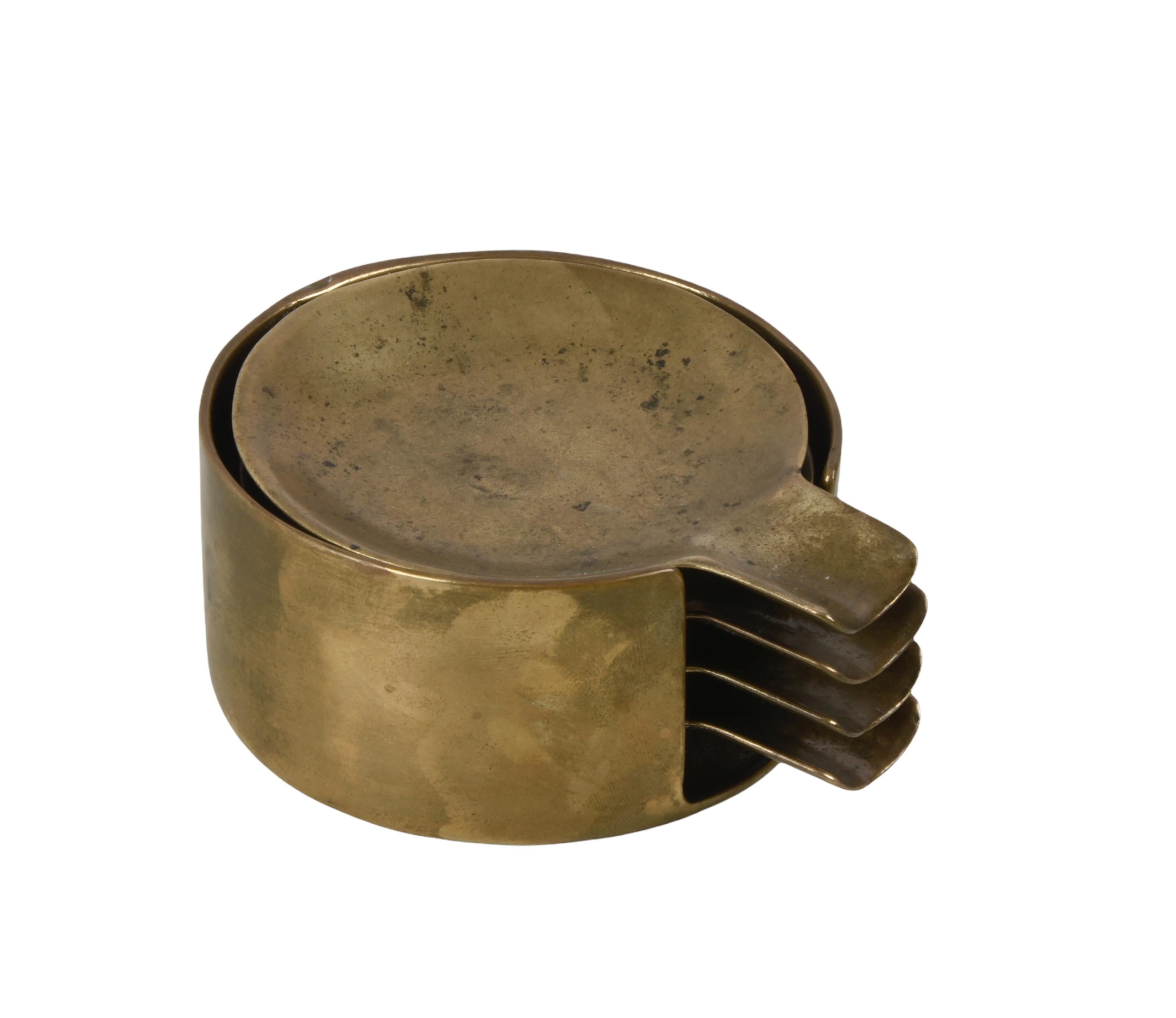 Set of Midcentury Stackable Solid Brass Austrian Ashtrays After Adnet, 1950s 7