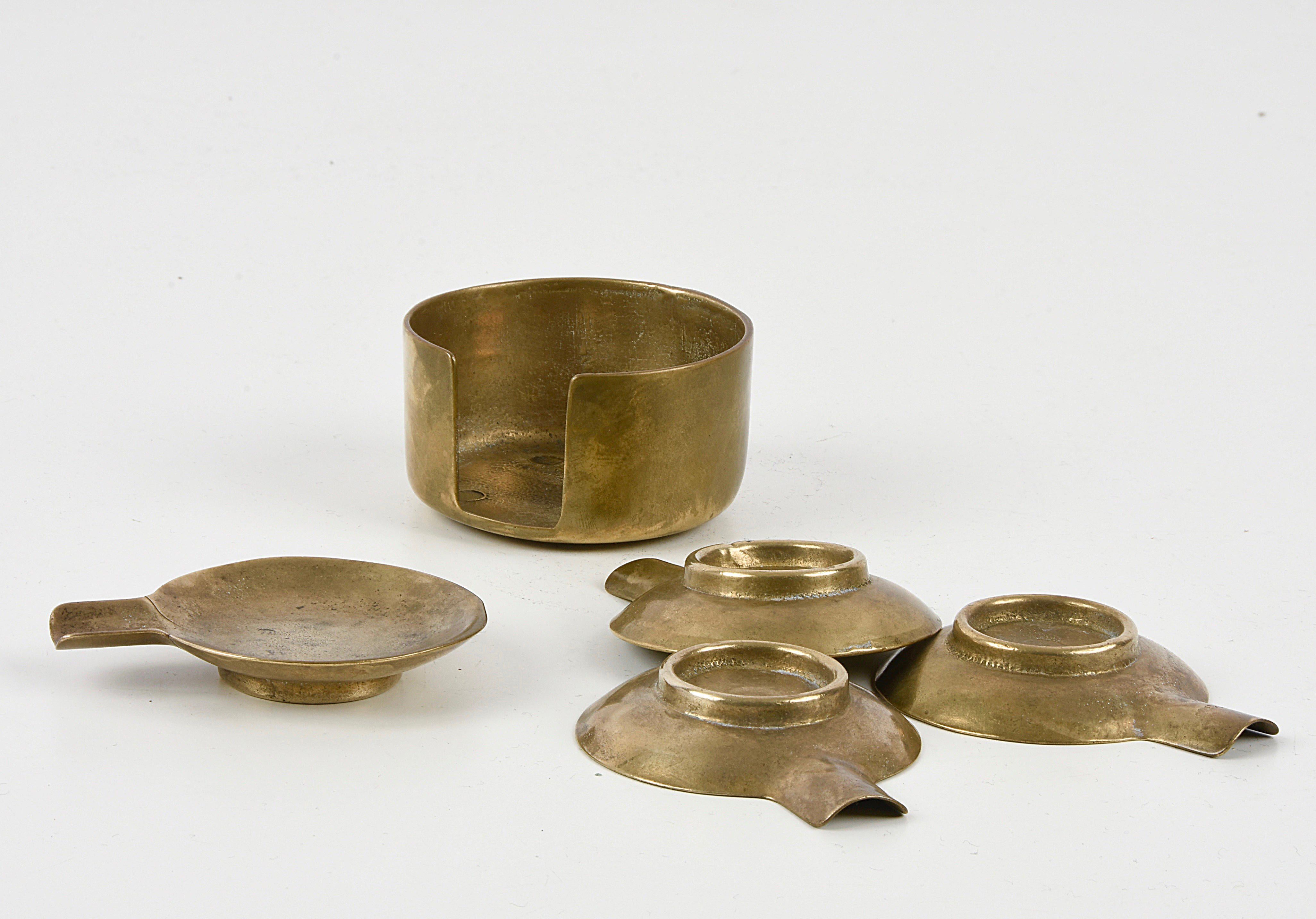 Set of Midcentury Stackable Solid Brass Austrian Ashtrays After Adnet, 1950s 8