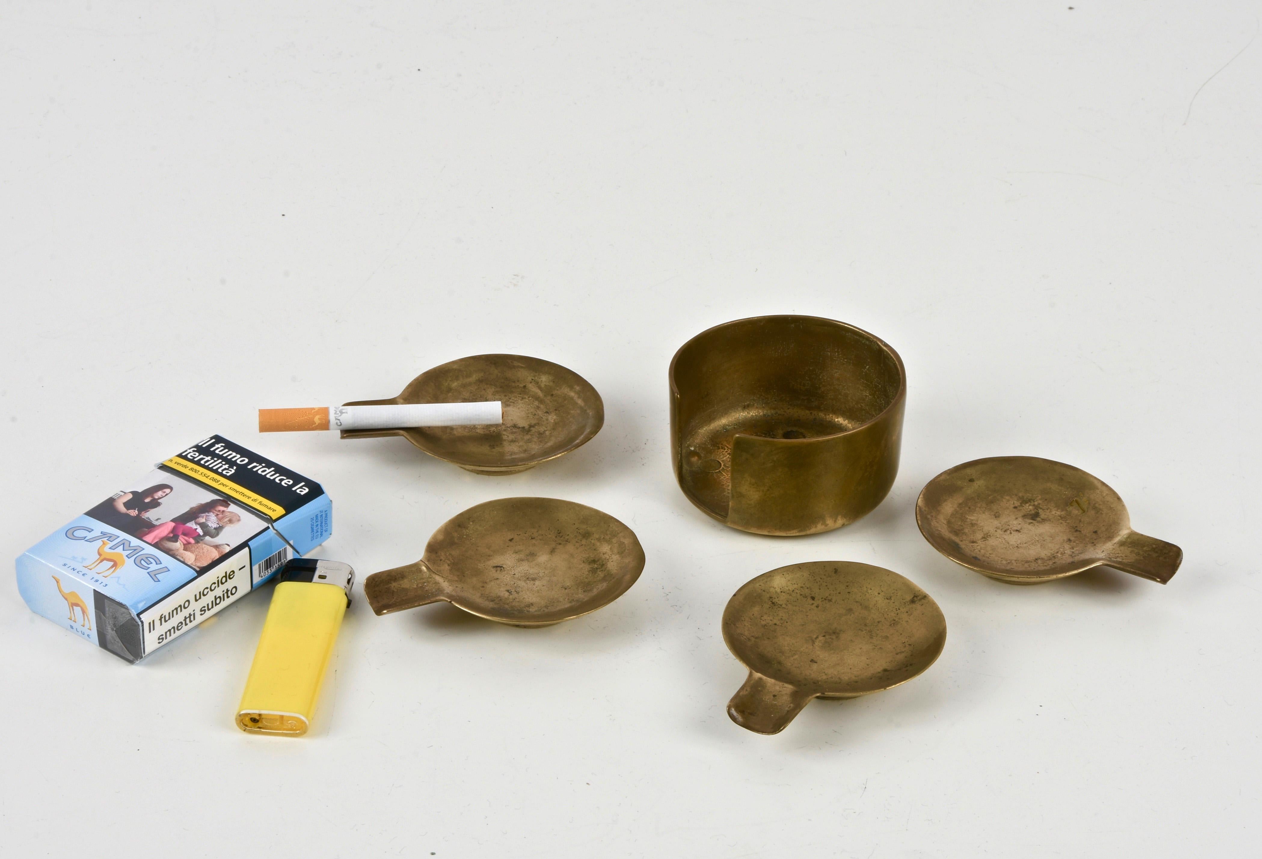 Set of Midcentury Stackable Solid Brass Austrian Ashtrays After Adnet, 1950s 9