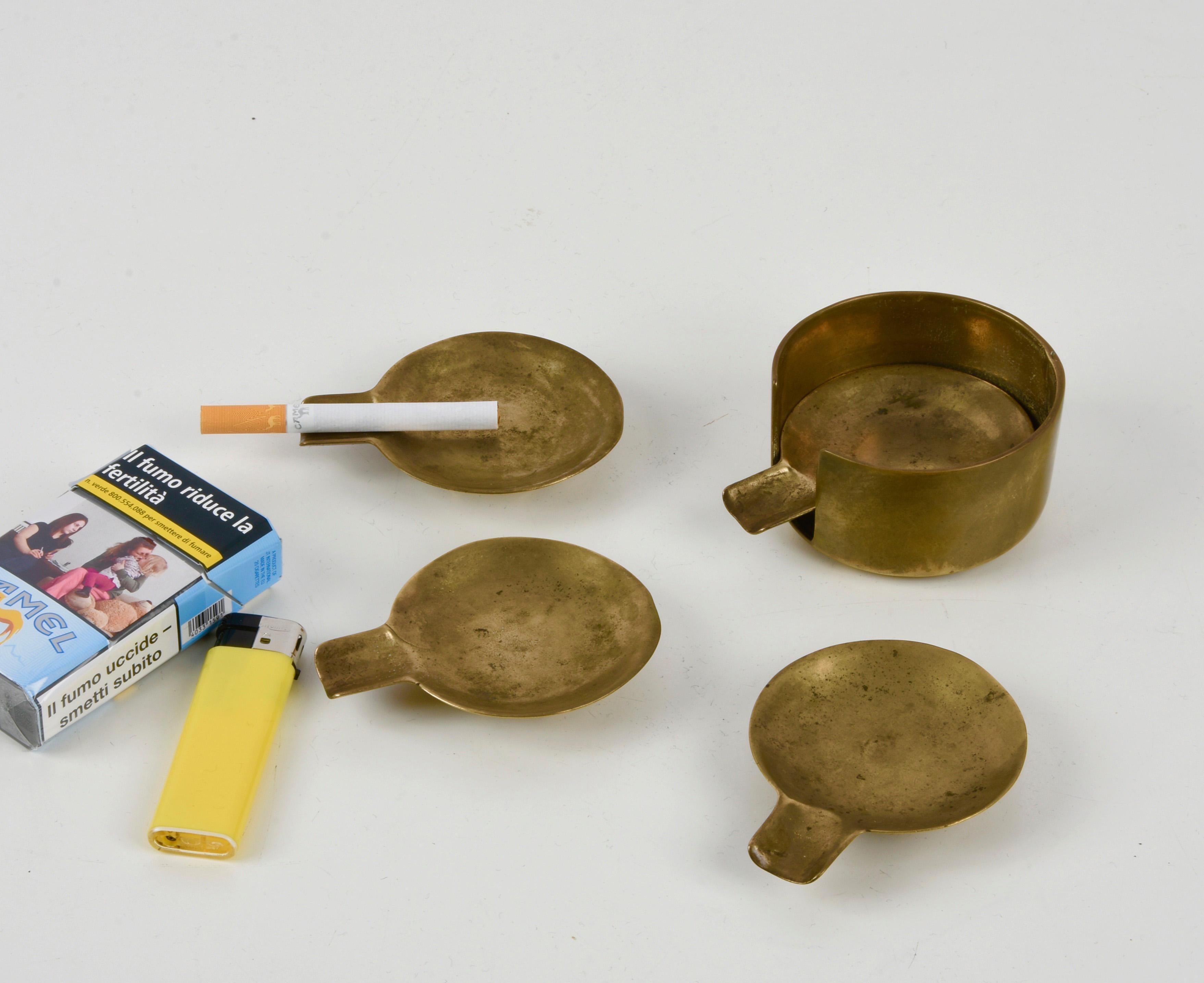 Set of Midcentury Stackable Solid Brass Austrian Ashtrays After Adnet, 1950s 10