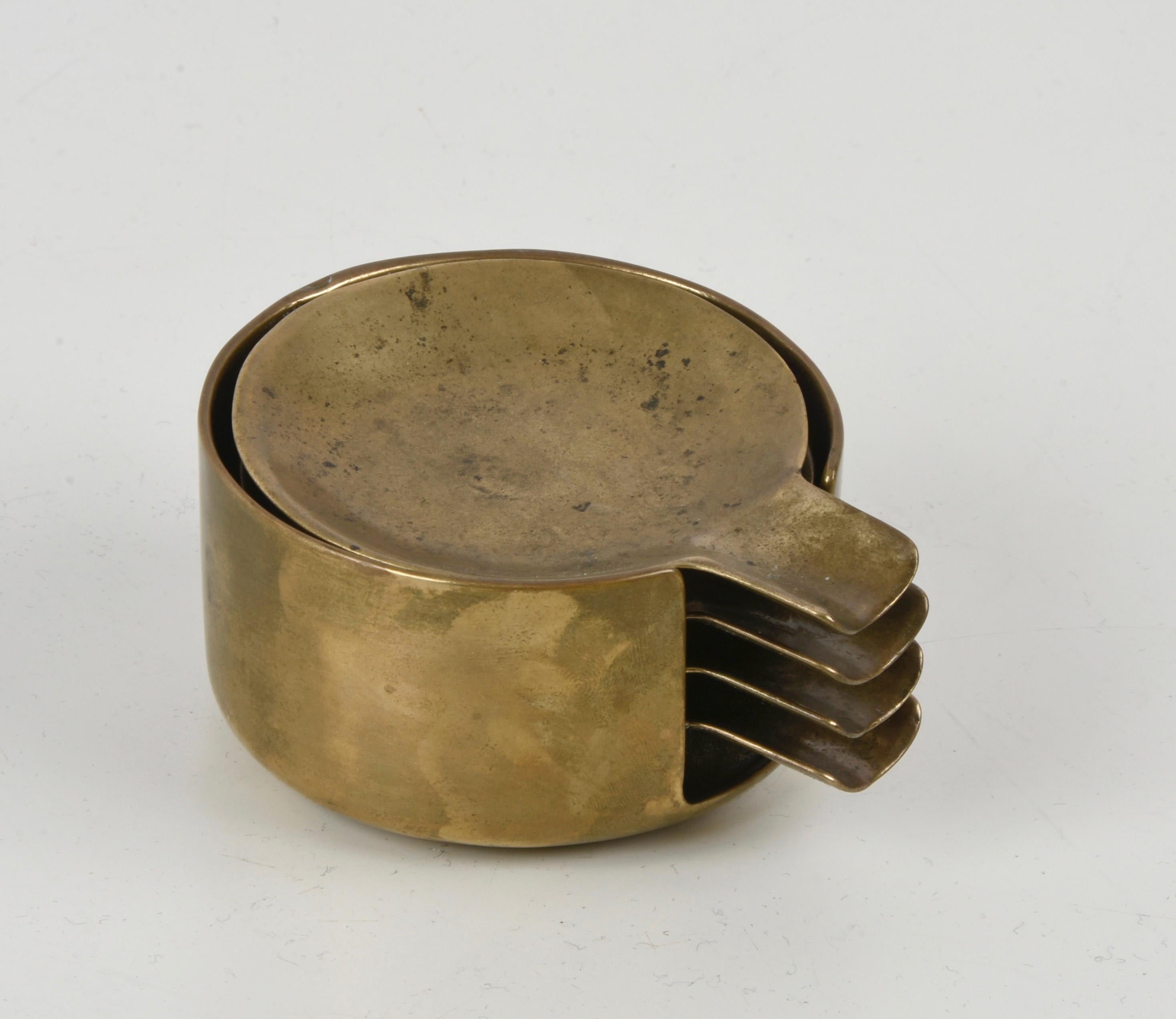 Set of Midcentury Stackable Solid Brass Austrian Ashtrays After Adnet, 1950s 11