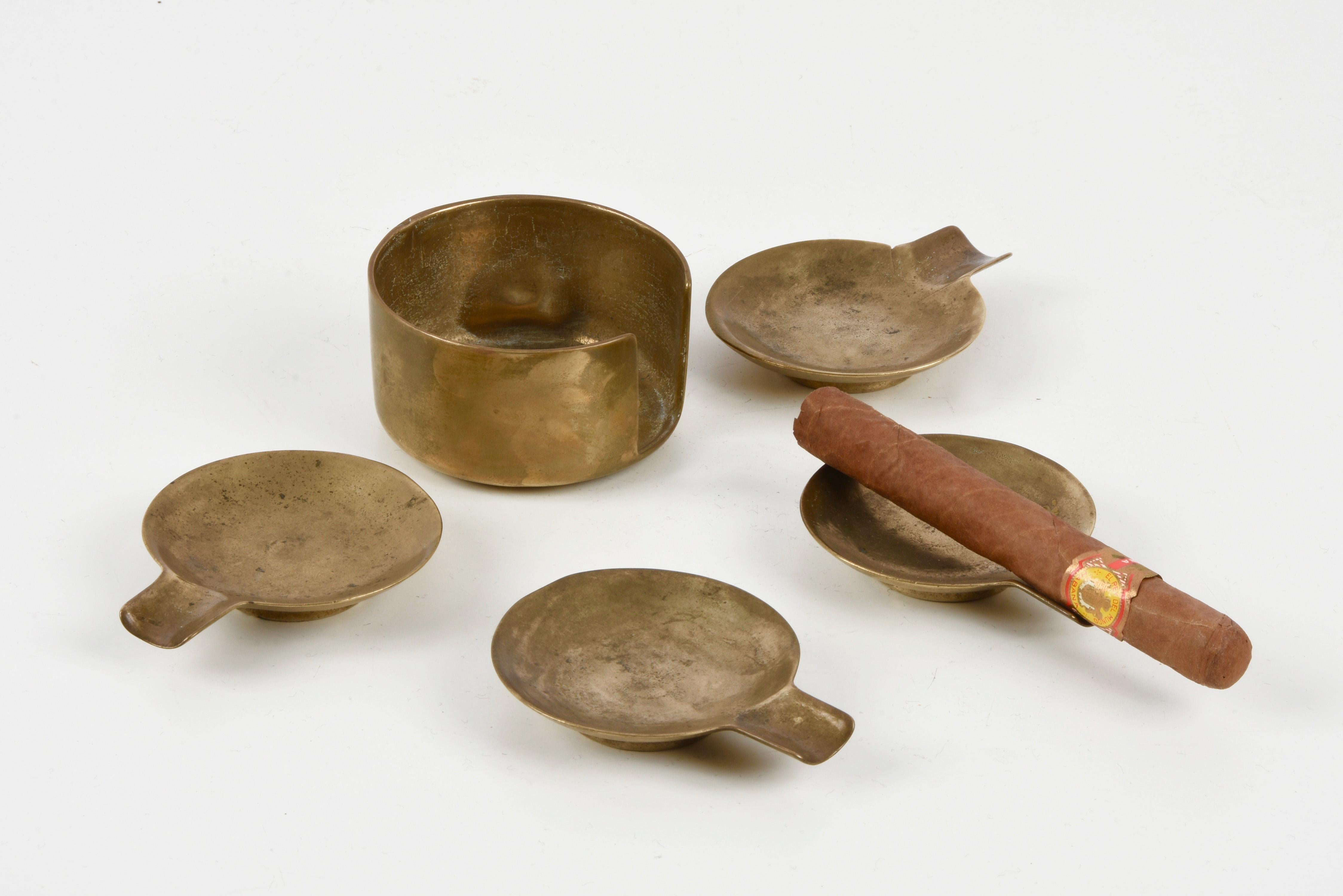 Mid-Century Modern Set of Midcentury Stackable Solid Brass Austrian Ashtrays After Adnet, 1950s