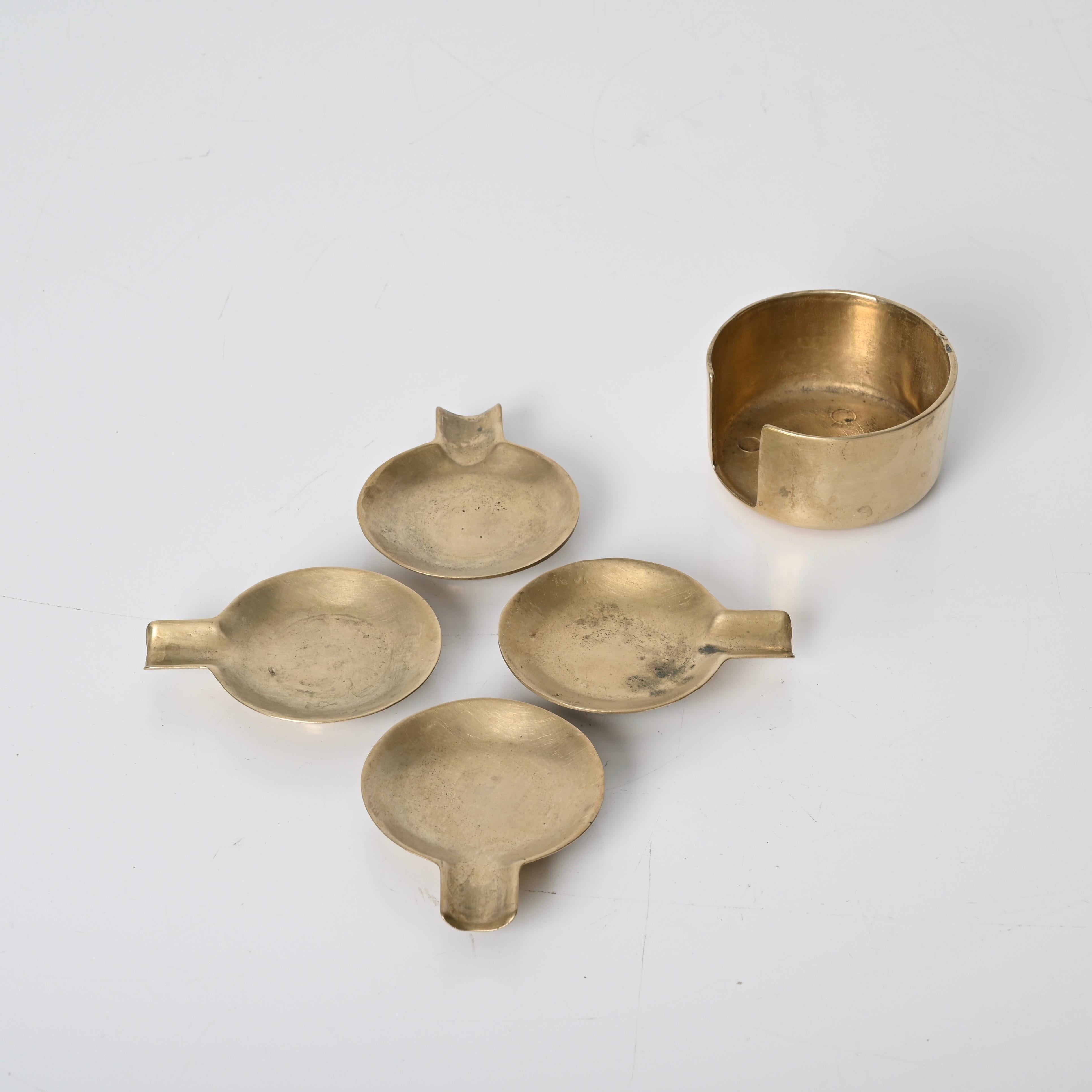 Mid-Century Modern Set of Midcentury Stackable Solid Brass Austrian Ashtrays After Adnet, 1950s